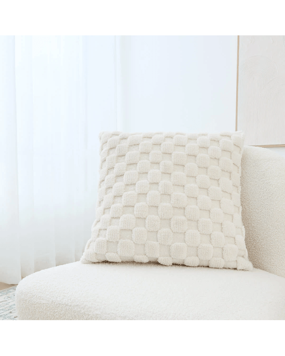 50cm Checkerboard Cushion Cover - White