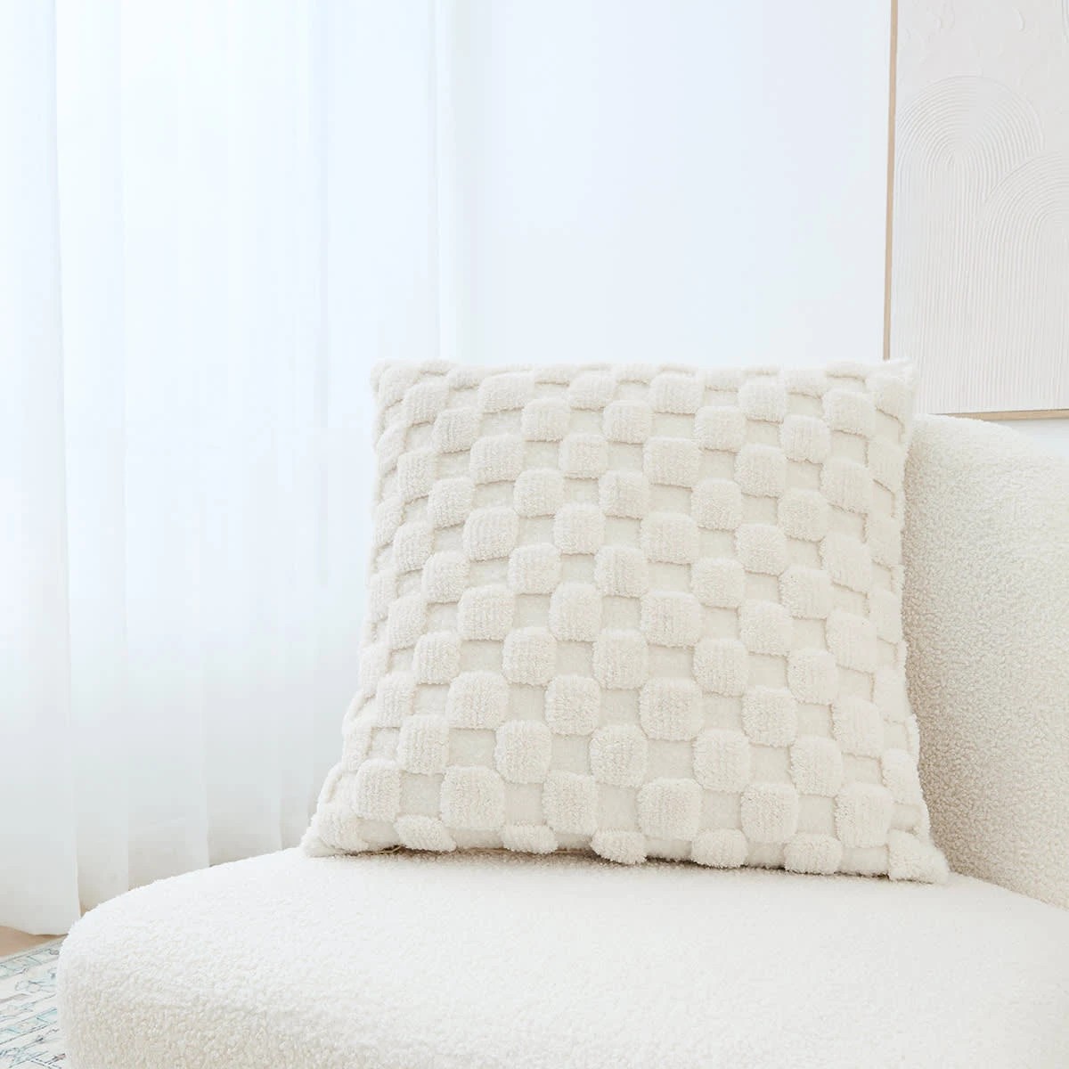 1 50cm Checkerboard Cushion Cover - White, 1 of 9