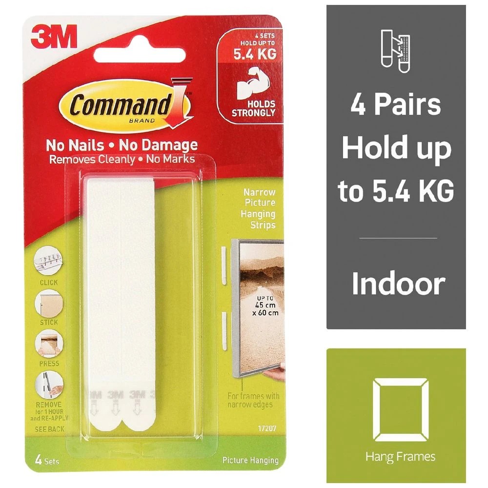 1 3M Command Narrow Picture Hanging Strip White 4 Pack, 1 of 1