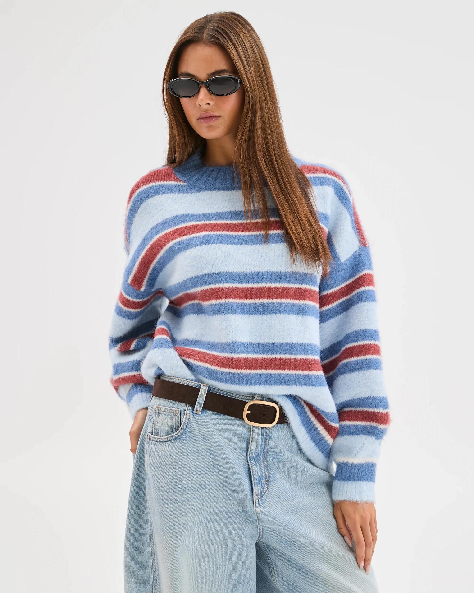 3 Lily Loves Stripe Knit Pullover Jumper MULBERRY, 3 of 8