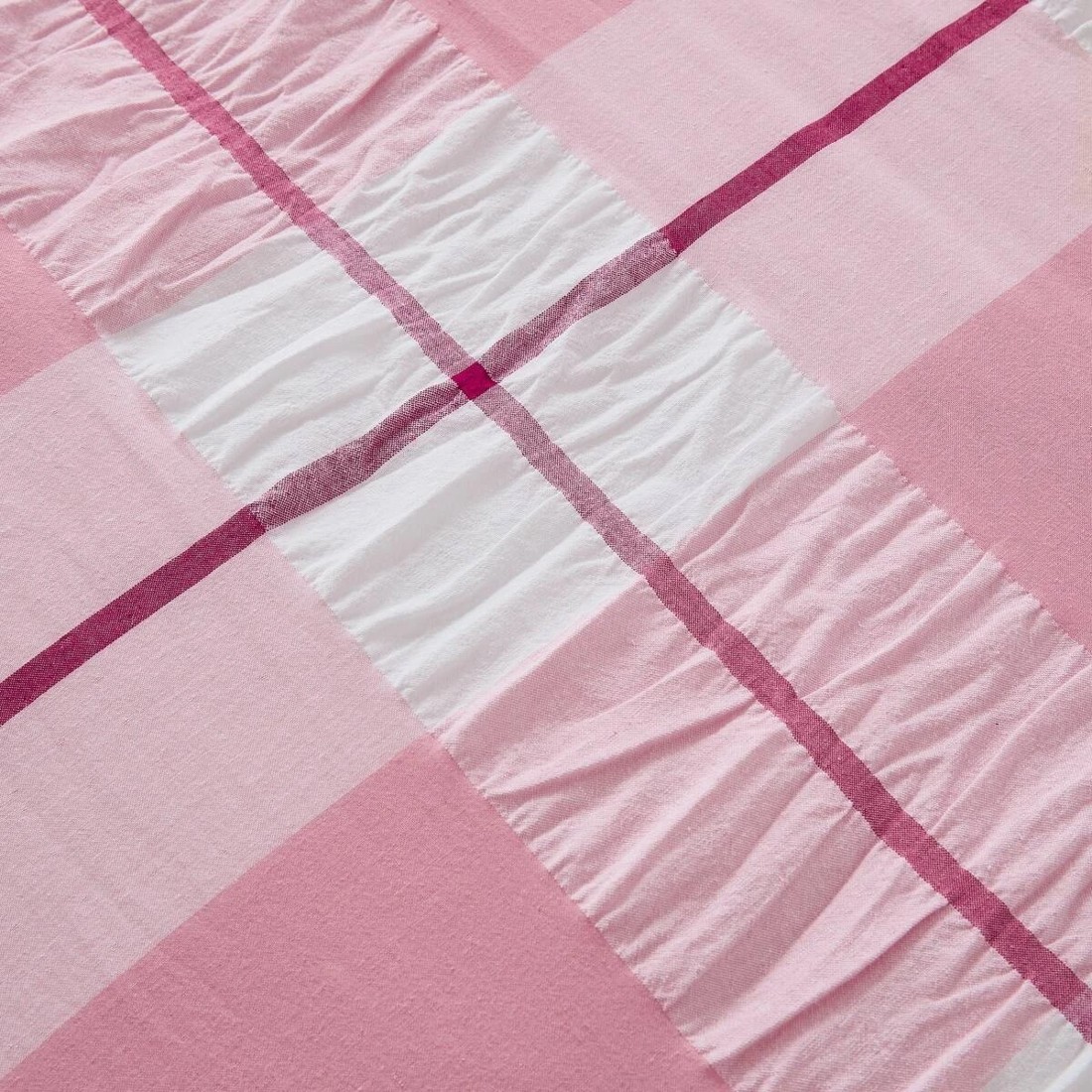 4 Check Seersucker Cotton Quilt Cover Set - Double Bed, Pink, 4 of 6