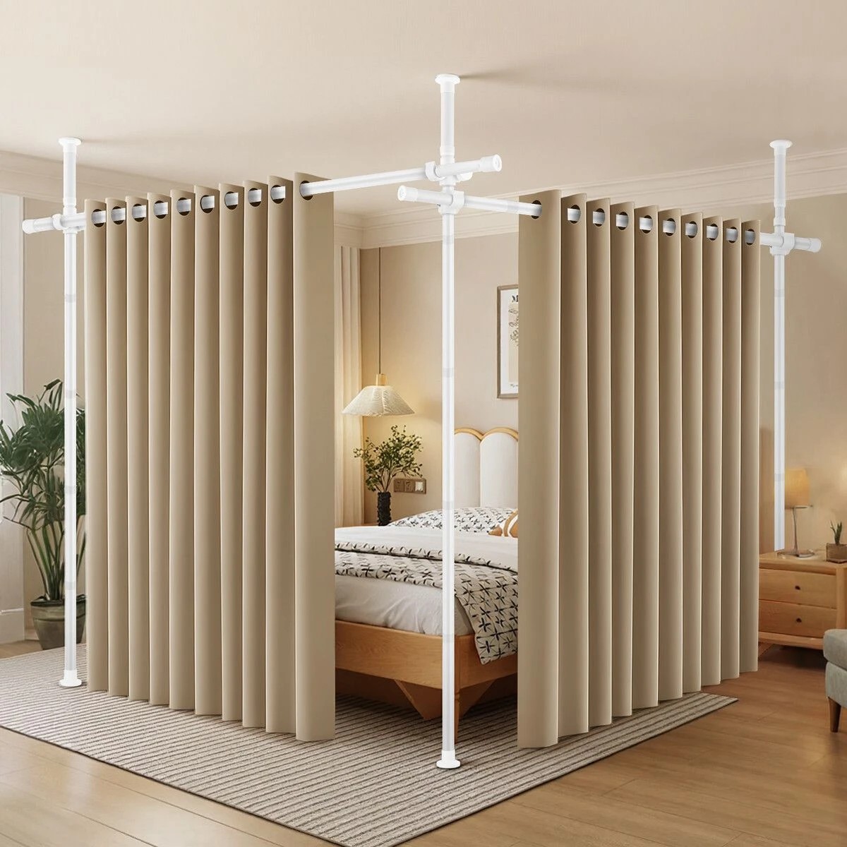 2 AUSWAY Room Divider Curtain Rod Tension No Drill Temporary Wall Partition, 2 of 2