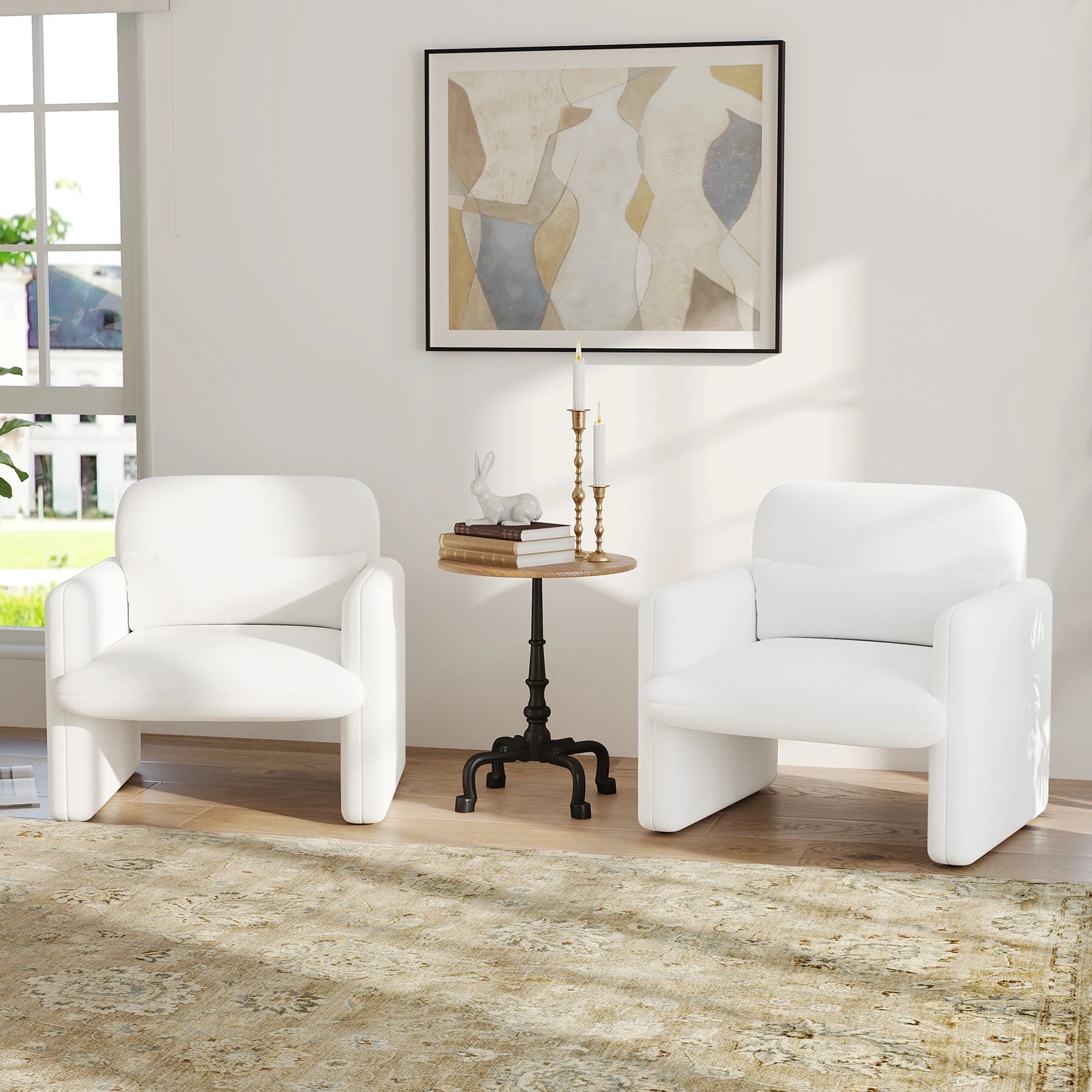 4 Costway Single Sofa Chair Upholstered Lounge Armchair w/Pillow & Thick Seat Cushion Accent Chair - White, 4 of 5