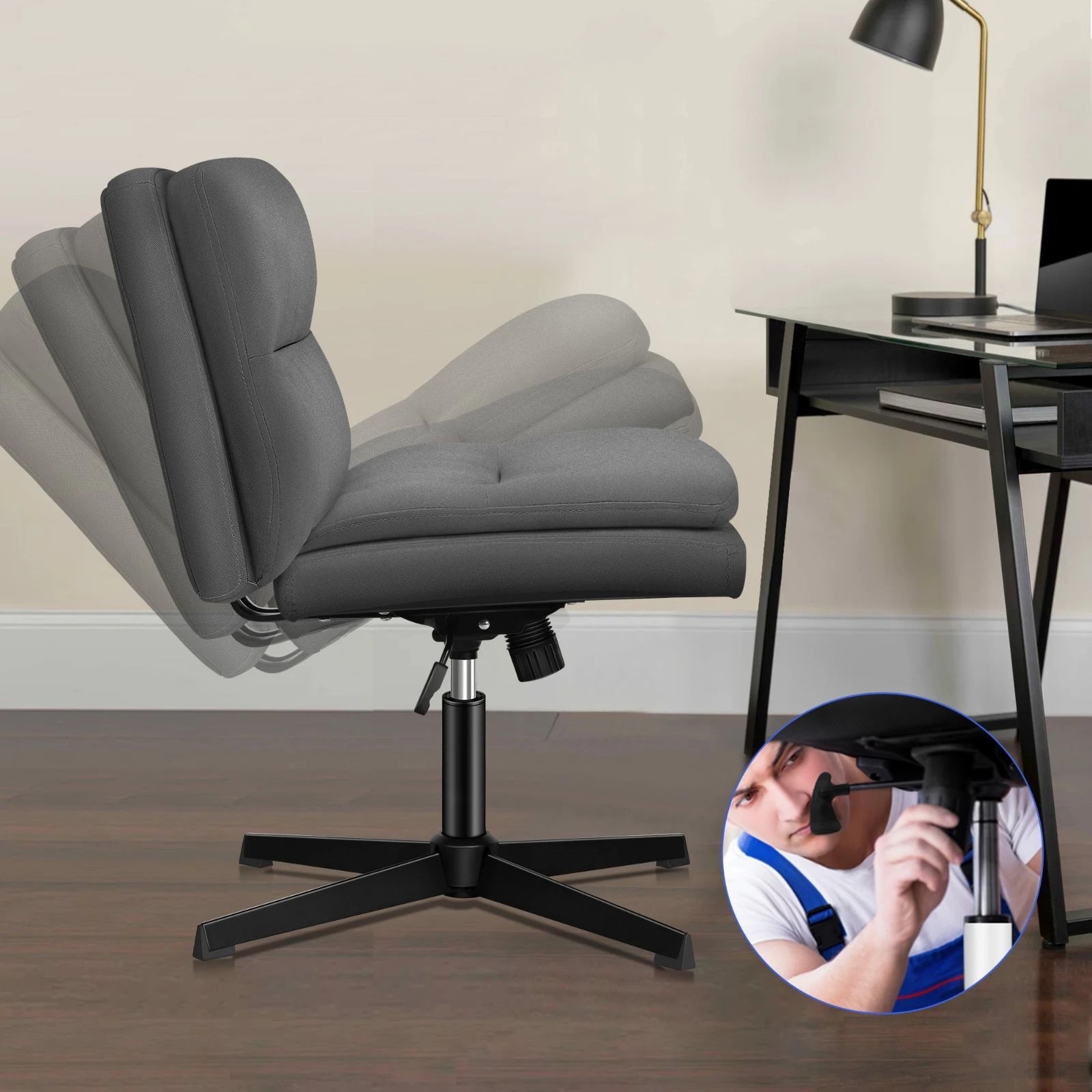 2 Alfordson Office Chair Executive Computer Seat Work Ottoman Fabric - Grey, 2 of 10