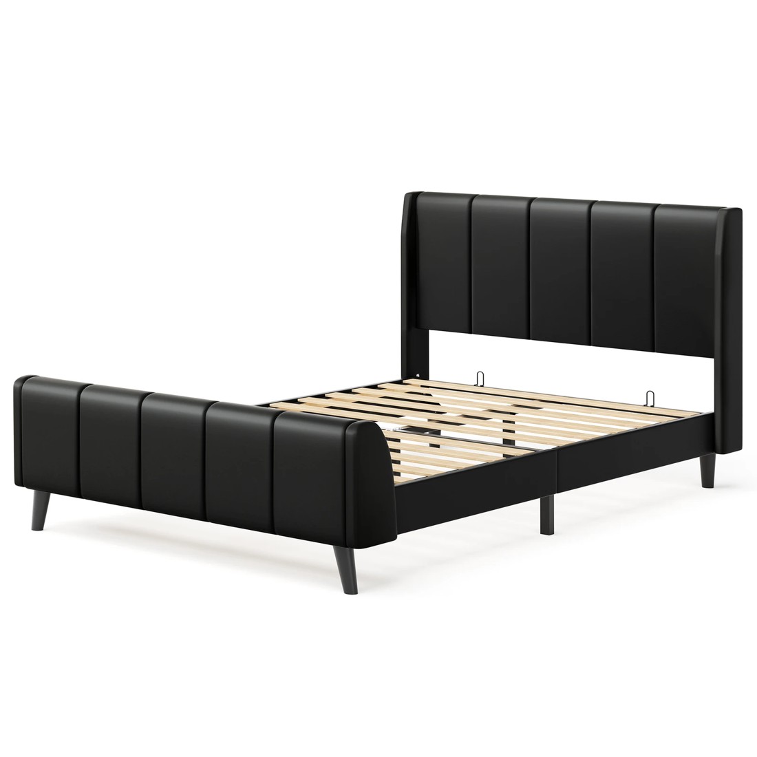 1 Alfordson Bed Frame King Single Tufted Headboard Base Leather Hundolf - Black, 1 of 10