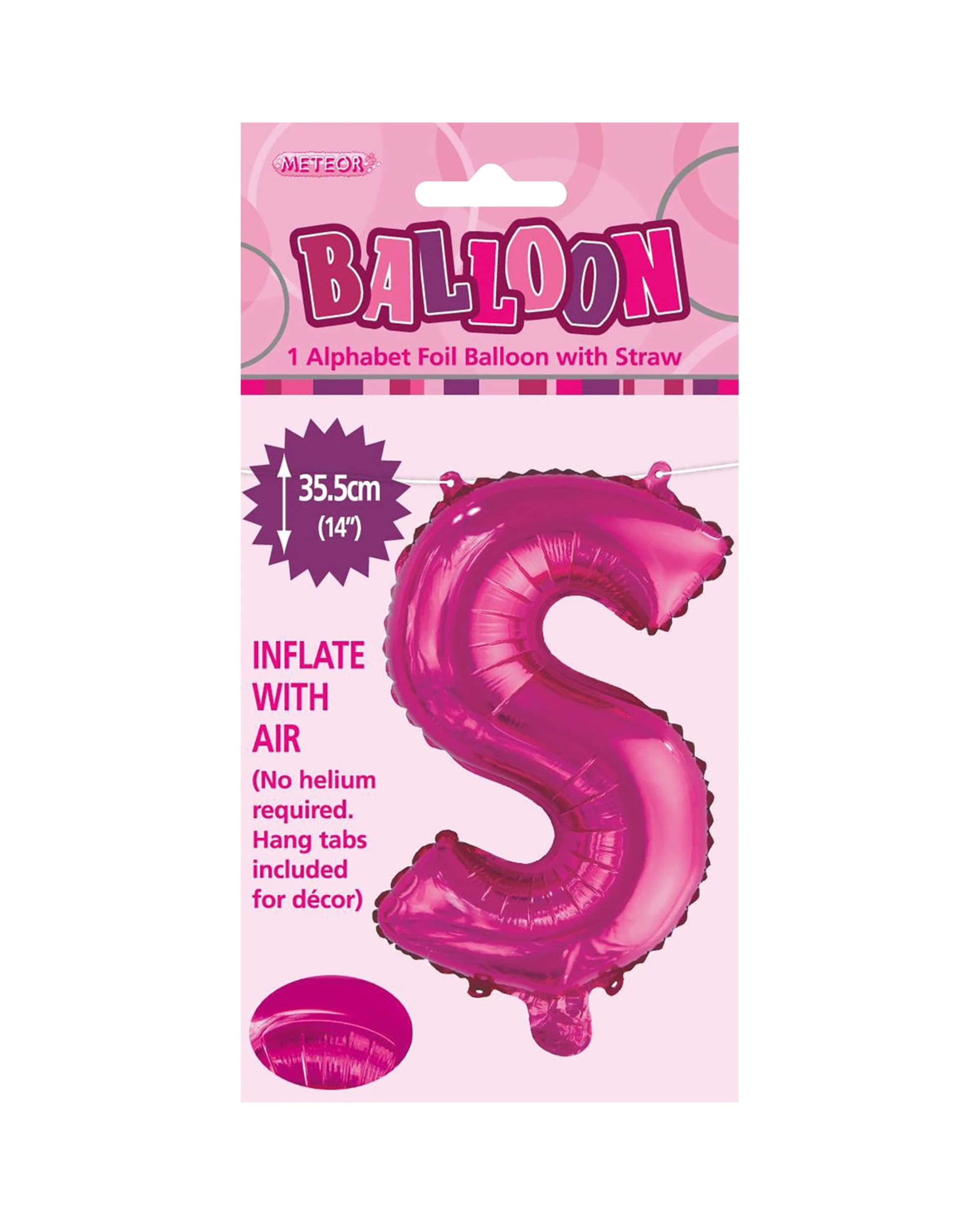 2 Meteor Letter S Hot Foil Air Fill Balloon 35.5cm - Pink, 2 of 2