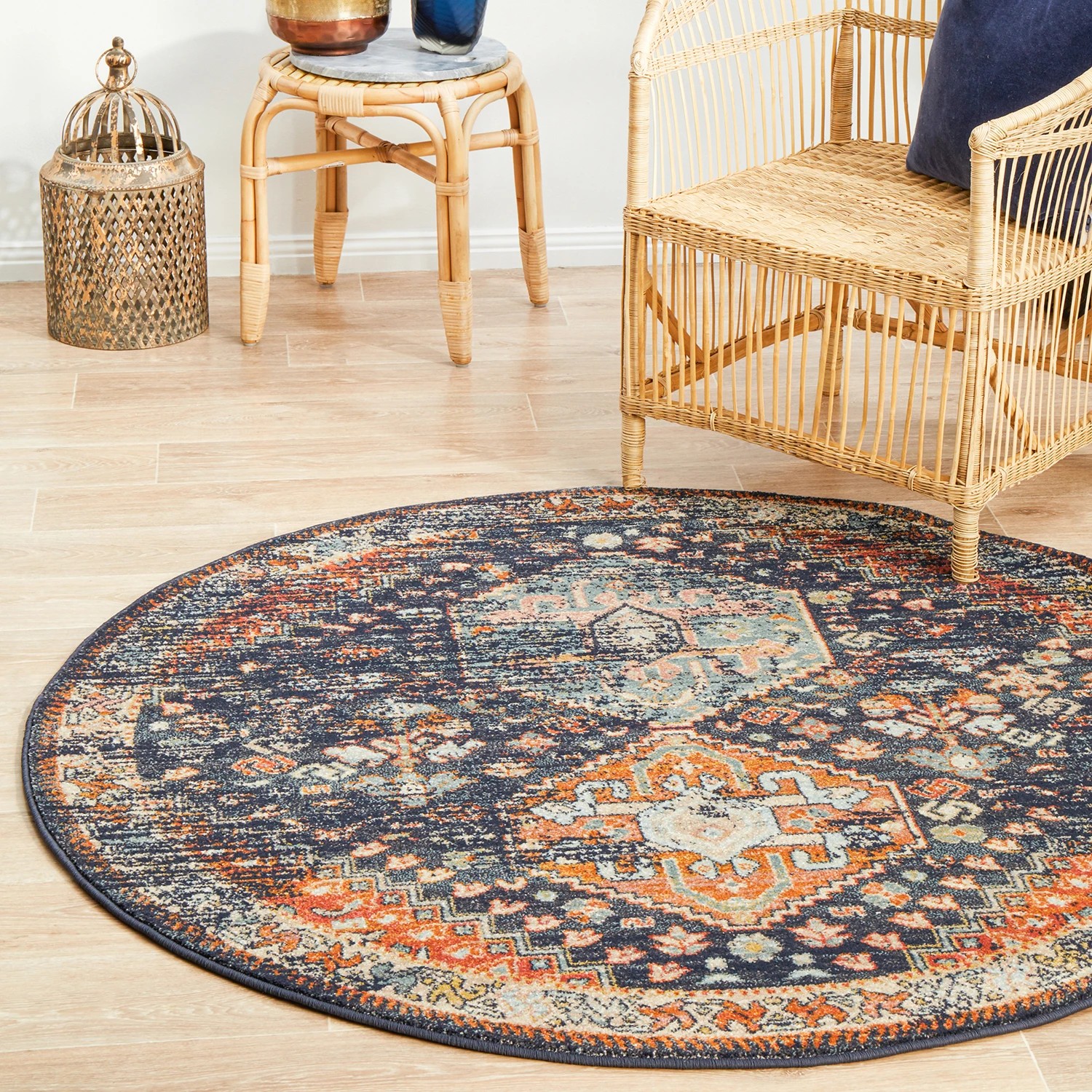 1 Common Ground Rugs Eterna 854 150x150cm - Small Round Power Loomed Pet Friendly Rug - Blue, 1 of 9