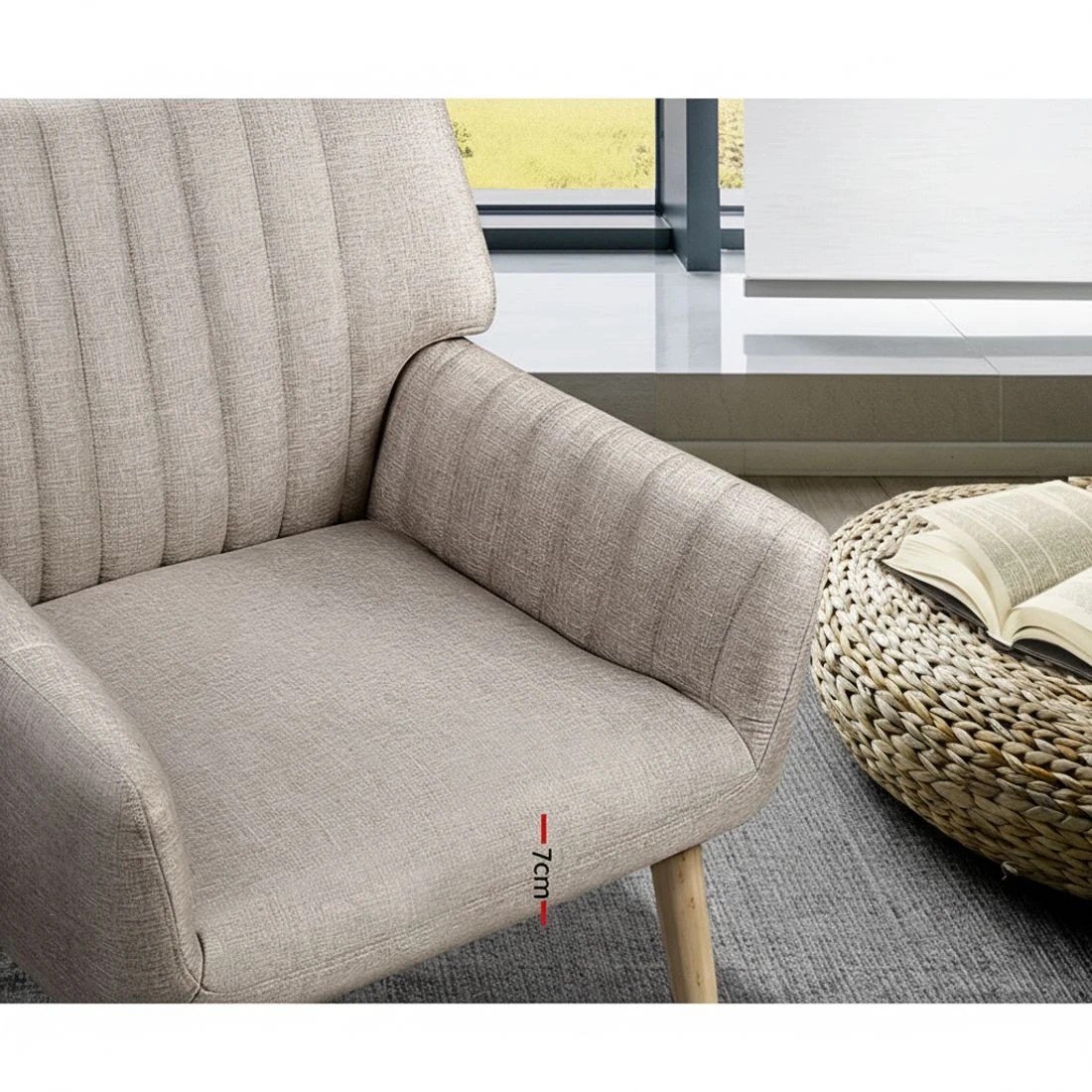 6 Artiss 2X Armchair Faux Fabric - Beige, 6 of 6