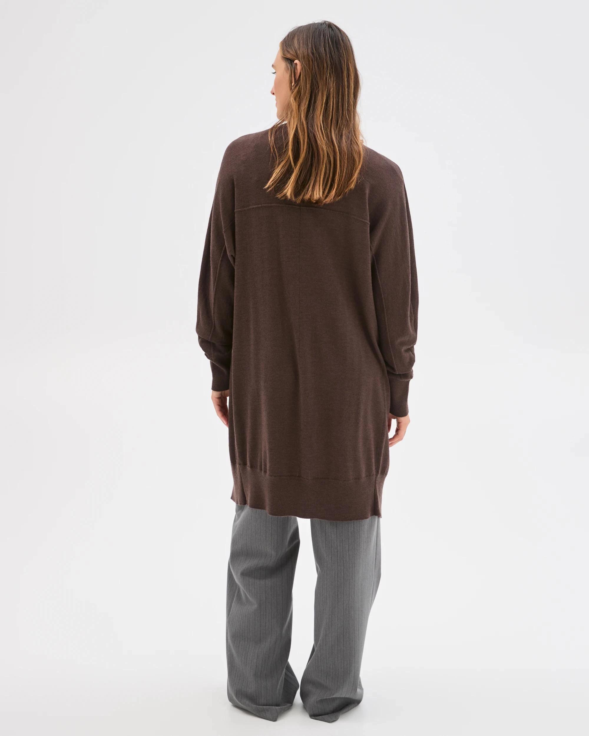 7 Preview Australian Merino Wool Long Sleeve Longline Cardigan COFFEE BEAN, 7 of 7
