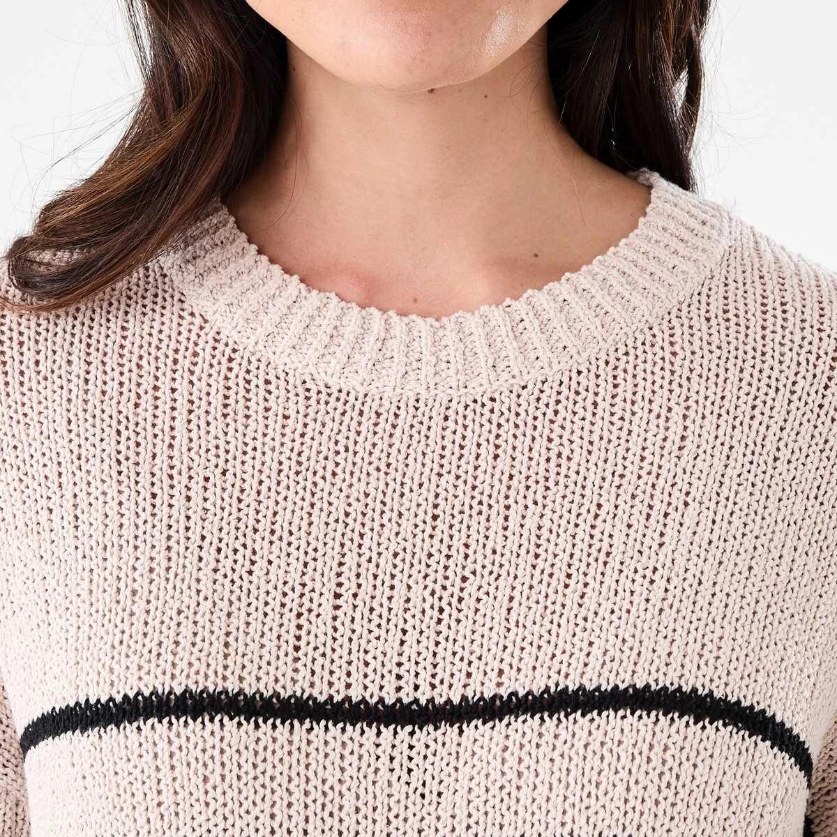 5 Cotton Slub Crew Jumper Bge Bk Stp, 5 of 5