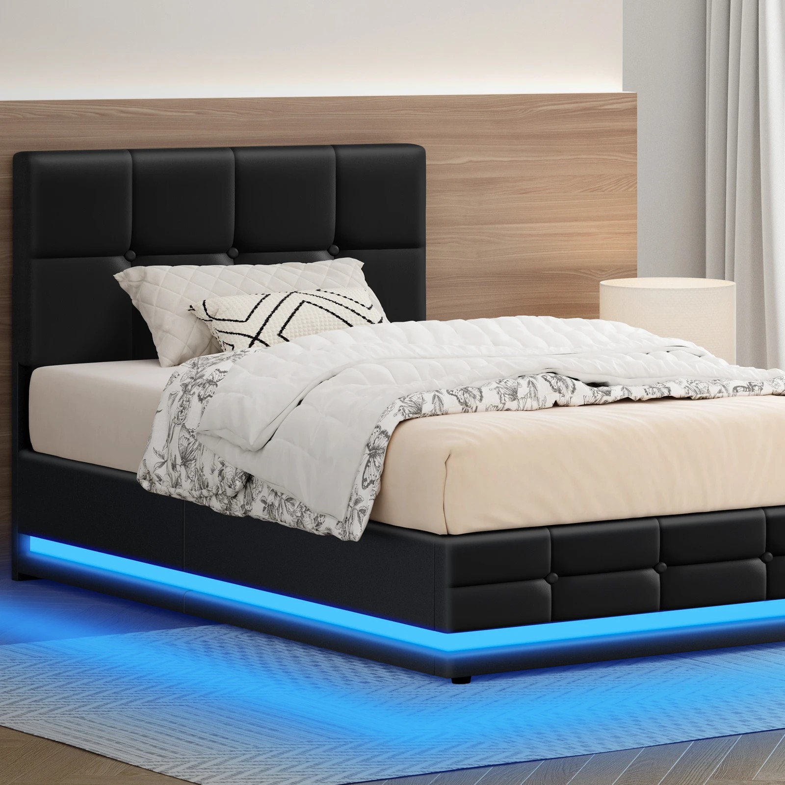 2 Alfordson Bed Frame King Single Platform RGB LED Gas Lift Base Storage - Black, 2 of 10