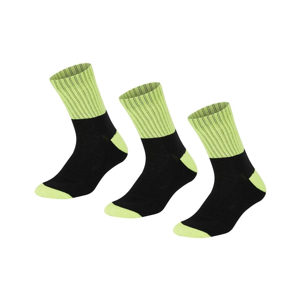 1 3 Pack Quarter Crew Work Socks BLACK YELLOW TOP, 1 of 3