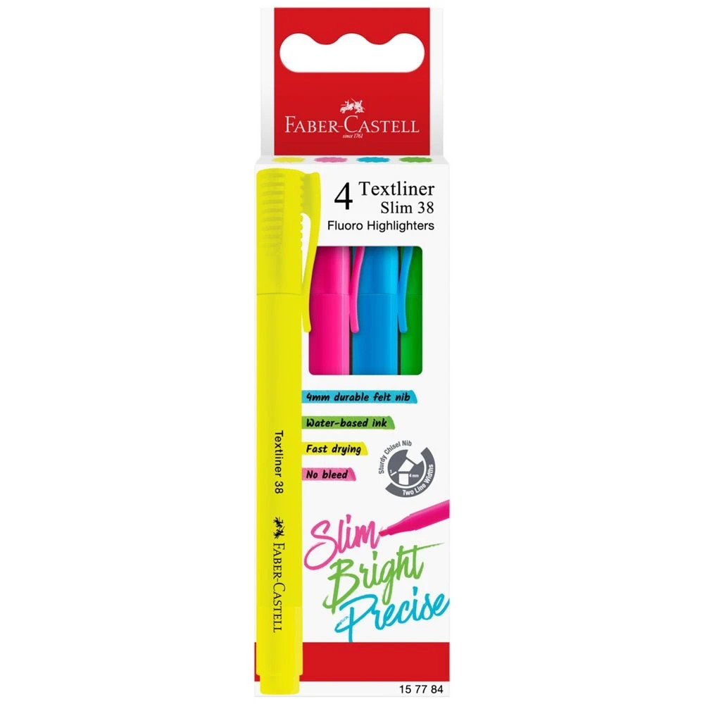 1 Faber-Castell Textliner 38 Highlighters Fluro Assorted 4 Pack, 1 of 7