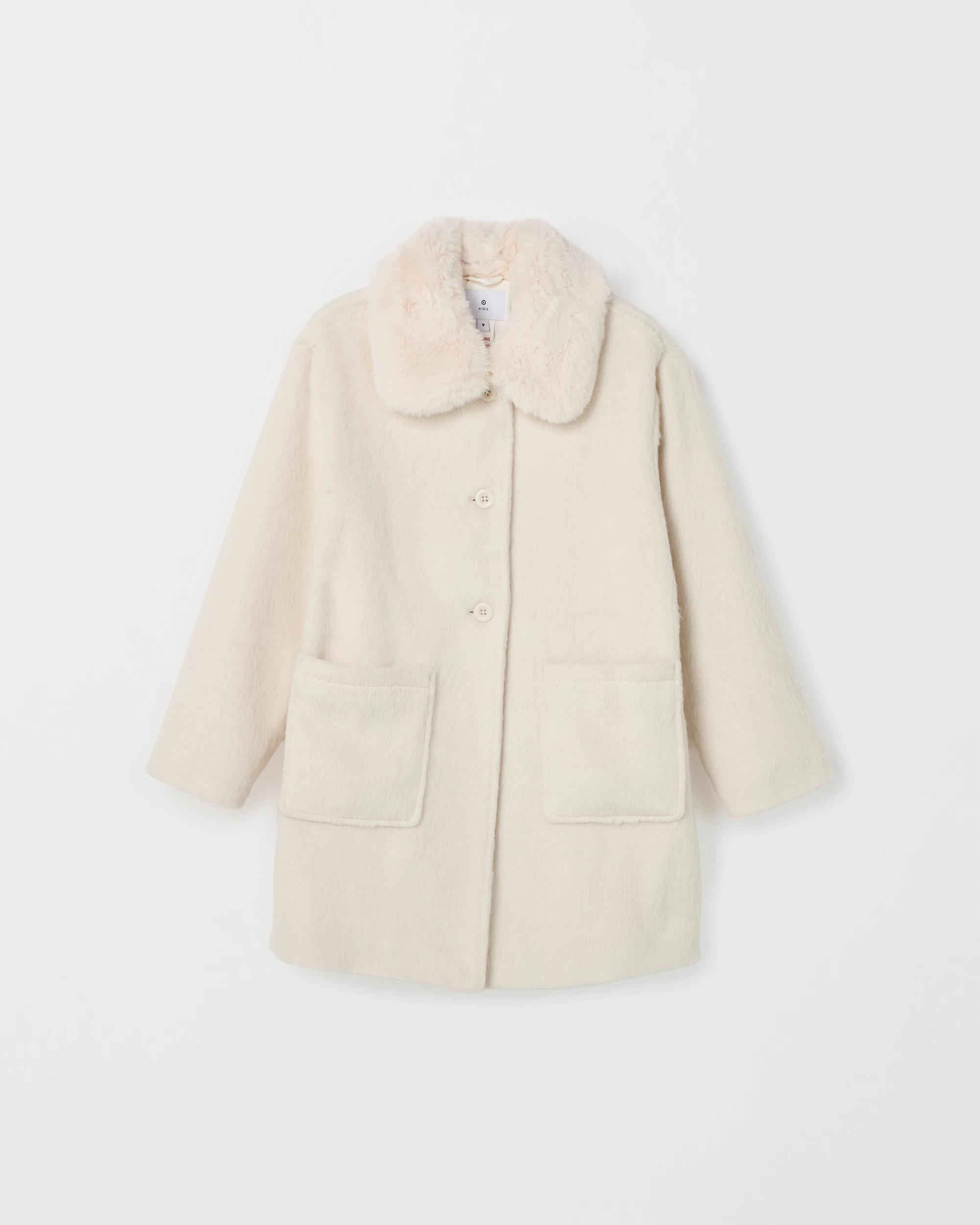 5 Target Kids Longline Faux Fur Collar Coat CREAM, 5 of 6
