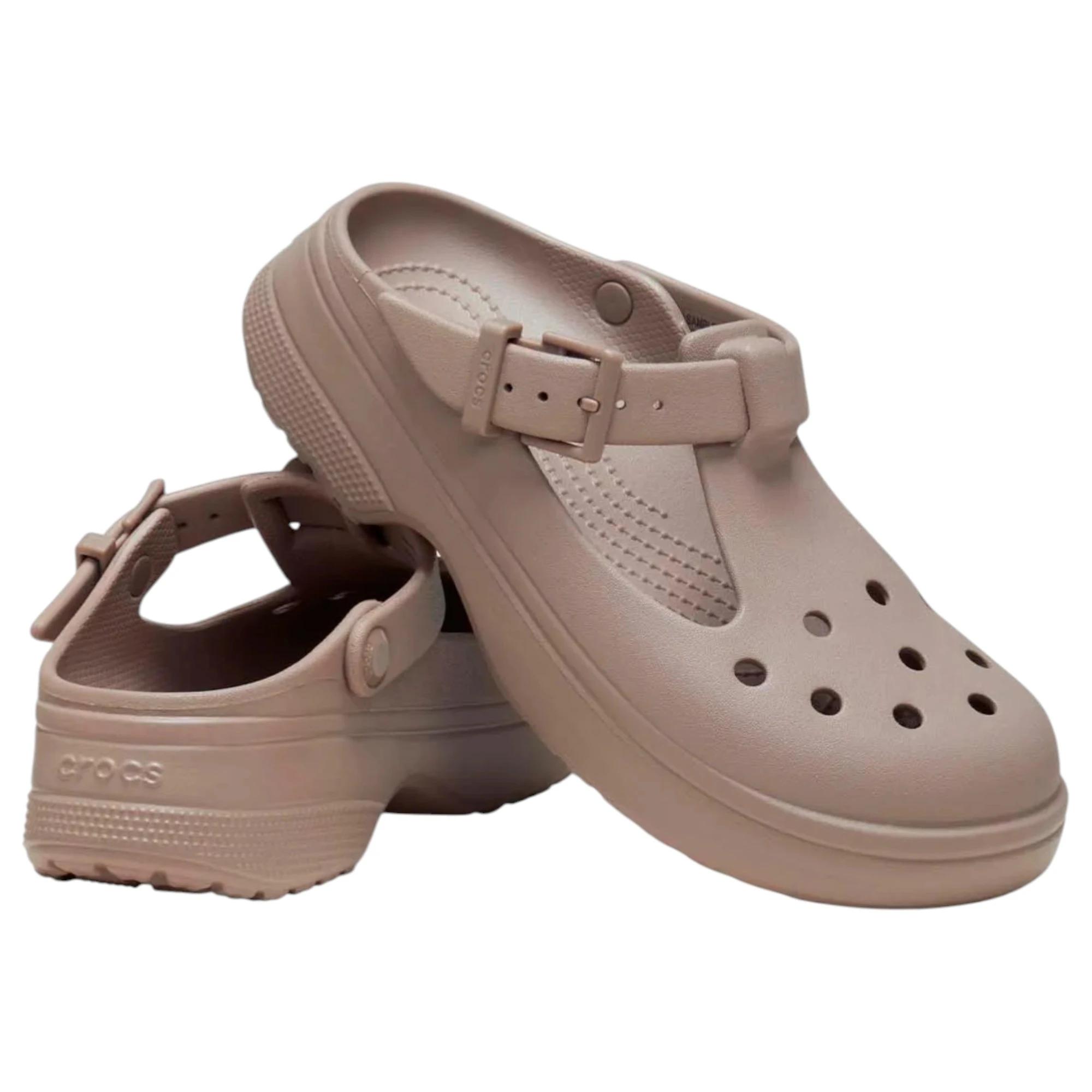 4 Crocs Womens Classic Mary Jane Clogs Sandals TAUPE, 4 of 7