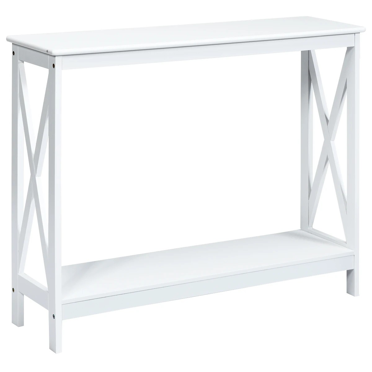 1 Costway 2-Tier Console Table X-Design Hallway Table - White, 1 of 3