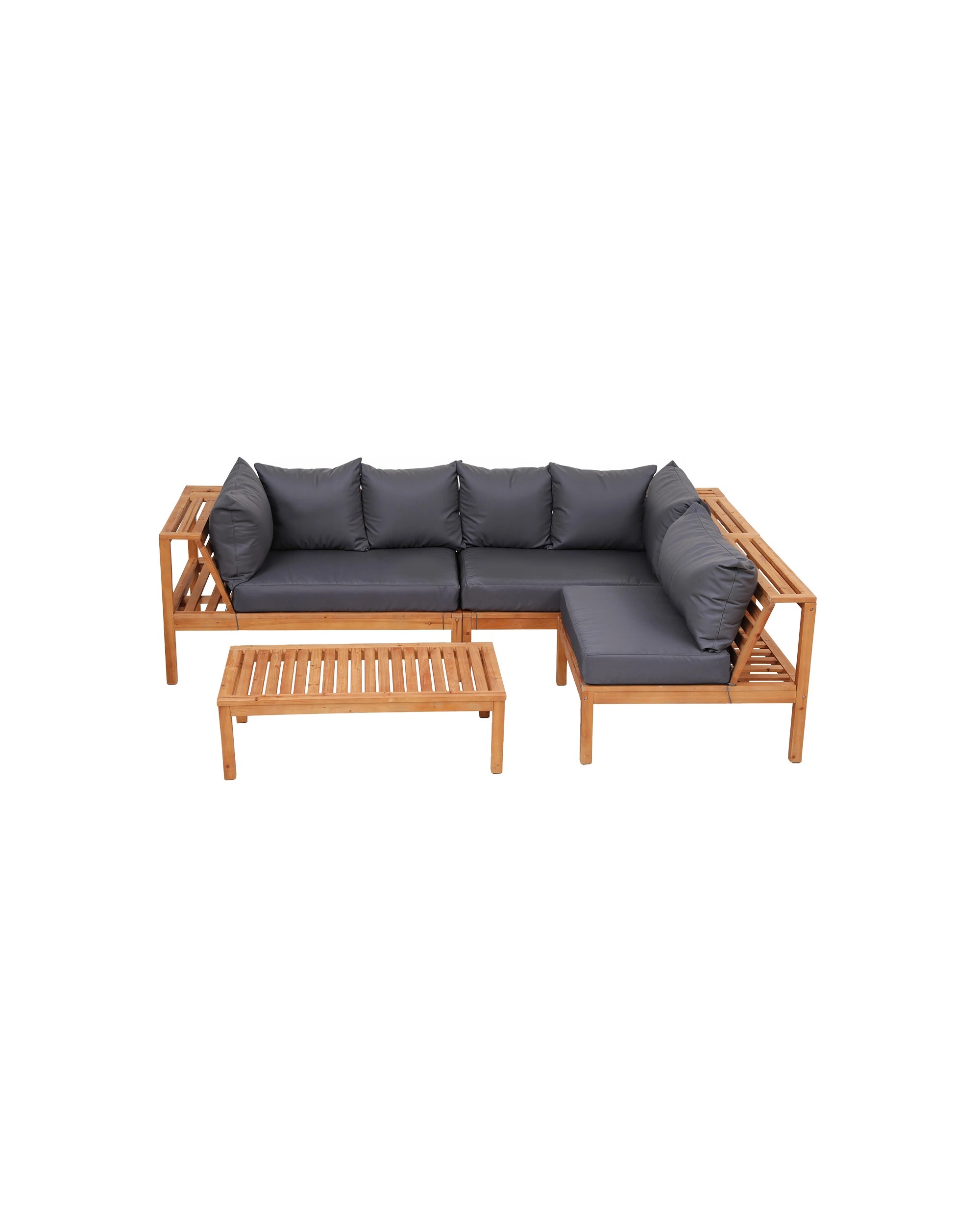 3 Gardeon 4 Pieces Outdoor Sofa Set 5-Seater en Bench with Built-in Side Table - Natural, 3 of 10