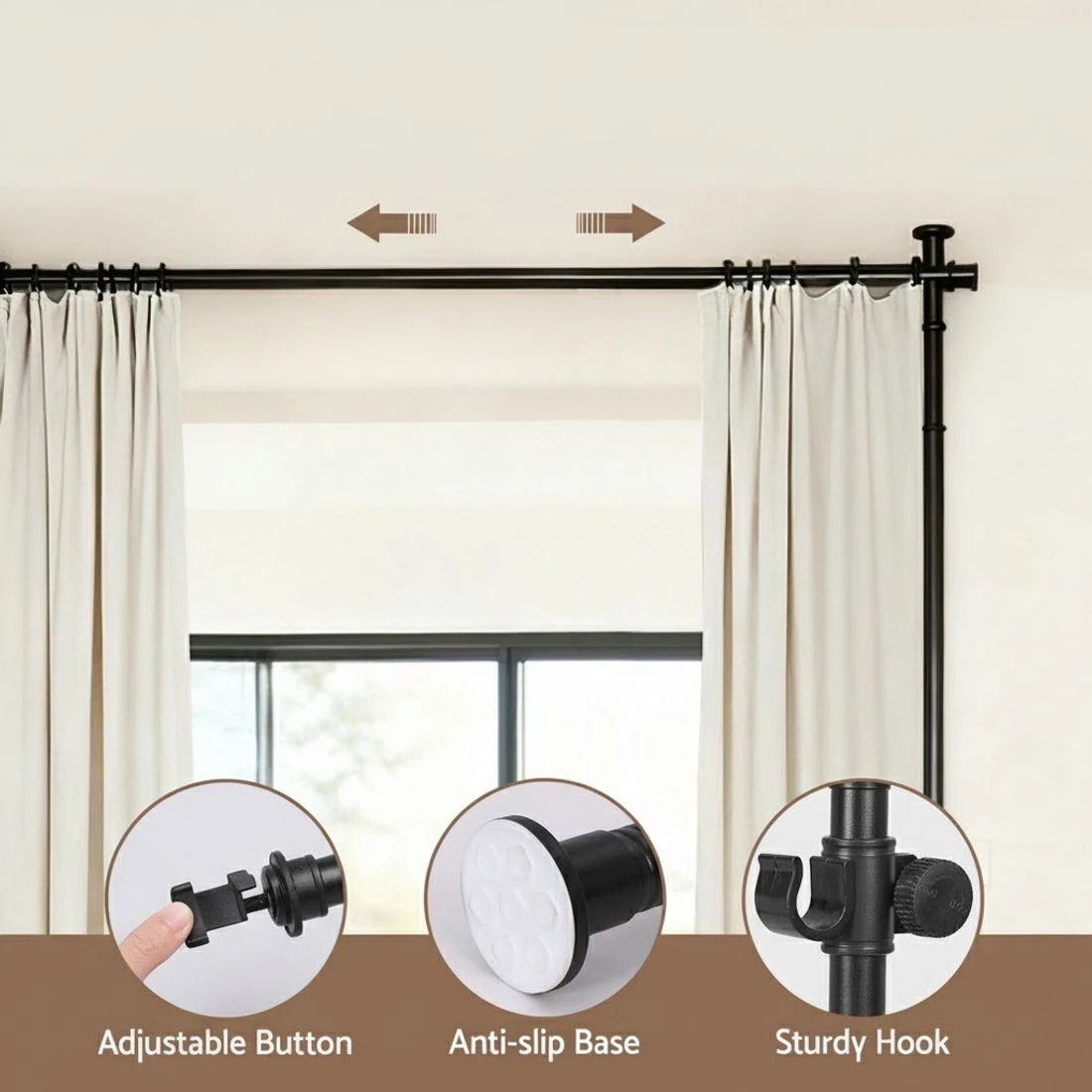 4 Artiss Room Divider Curtain Rod Extendable - Black, 4 of 8