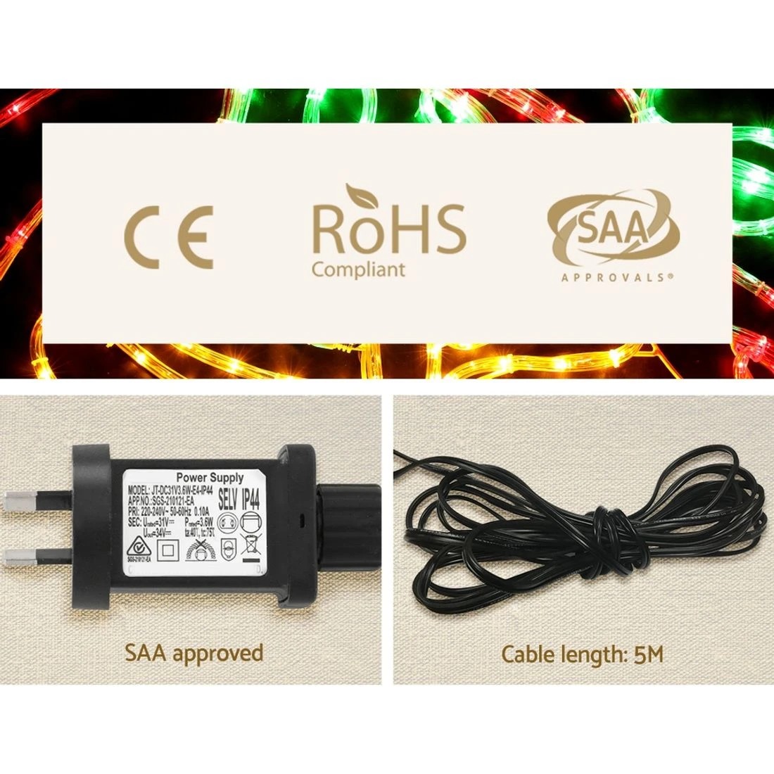 7 Jingle Jollys Christmas Lights 76cm Bells 216 LED Decorations - Multi, 7 of 7