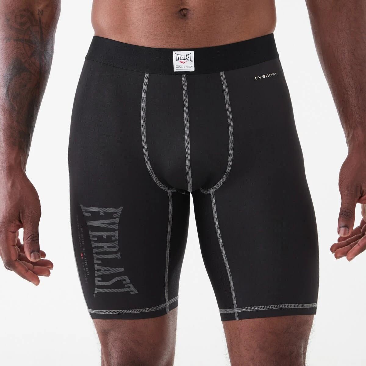 1 Everlast Mens Long Leg Performance Trunks Blk Silver, 1 of 6