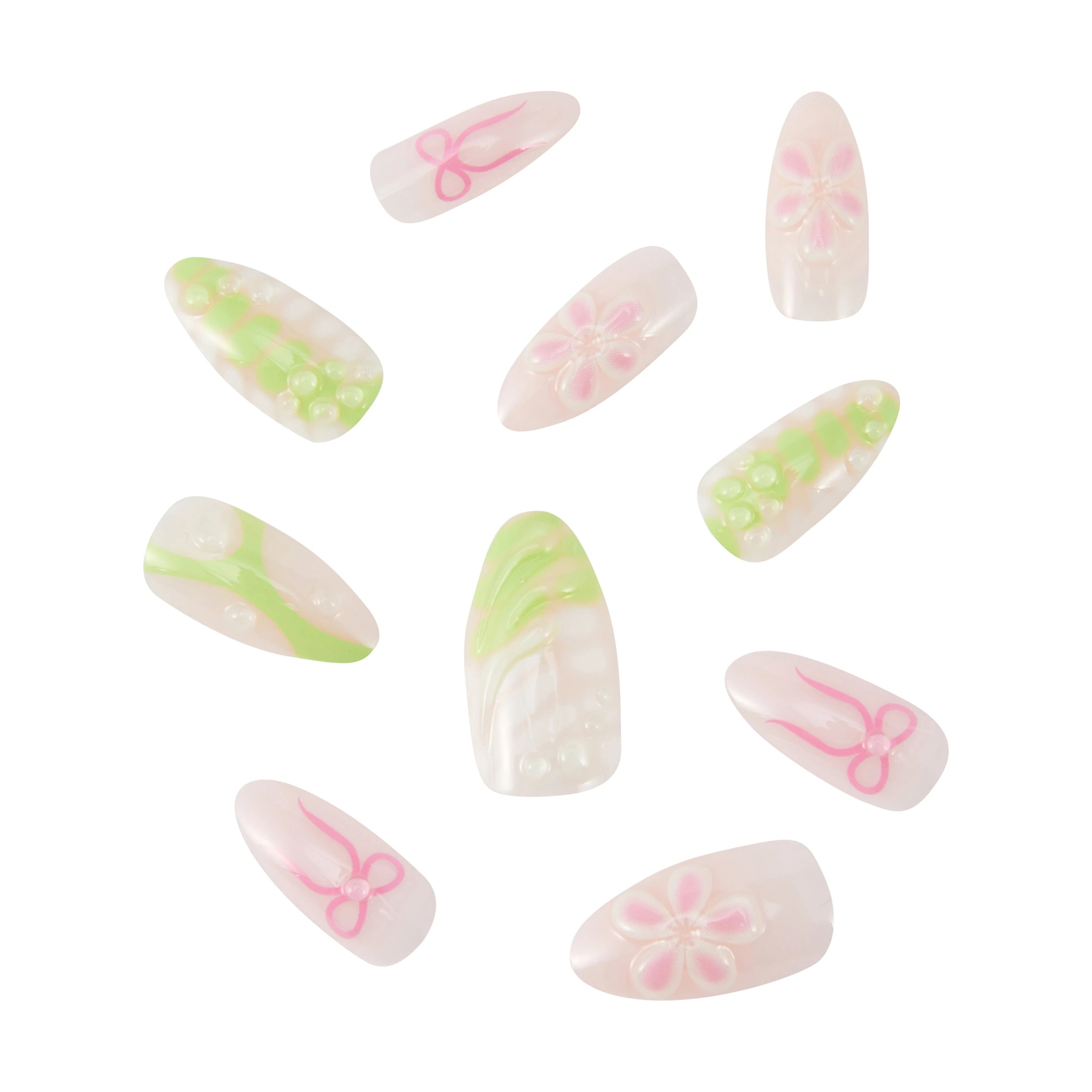 2 OXX Cosmetics 24 Pack Artificial Nails with Adhesive - Stiletto Shape, 3D Lime, 2 of 4