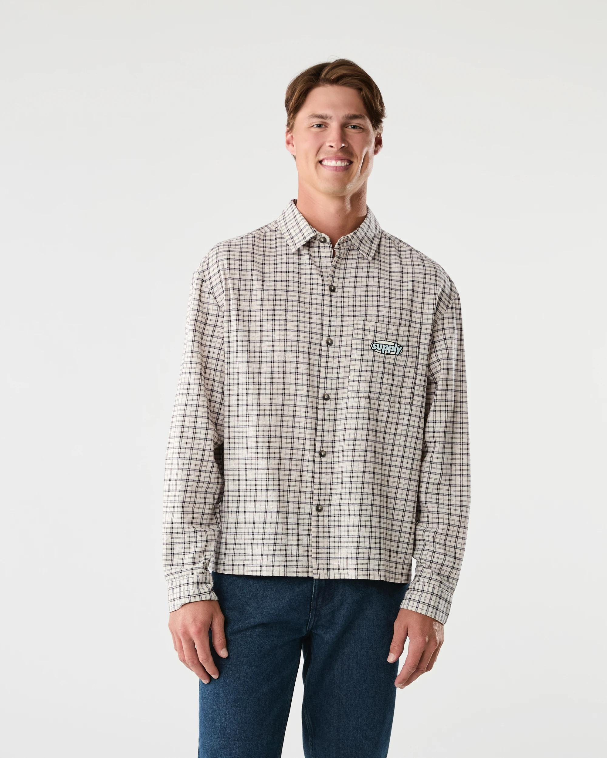 1 Long Sleeve Boxy Shirt Bge Check, 1 of 7
