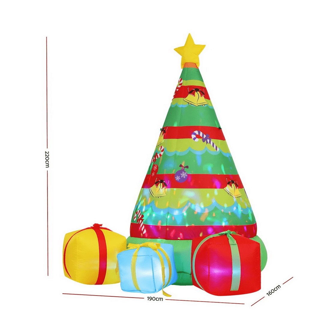 2 Jingle Jollys Christmas Inflatable Gift Tree 2.2M Height Flashing Light Decorations Illuminated - Multi, 2 of 7
