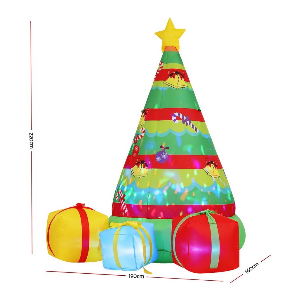 2 Jingle Jollys Christmas Inflatable Gift Tree 2.2M Height Flashing Light Decorations Illuminated - Multi, 2 of 6