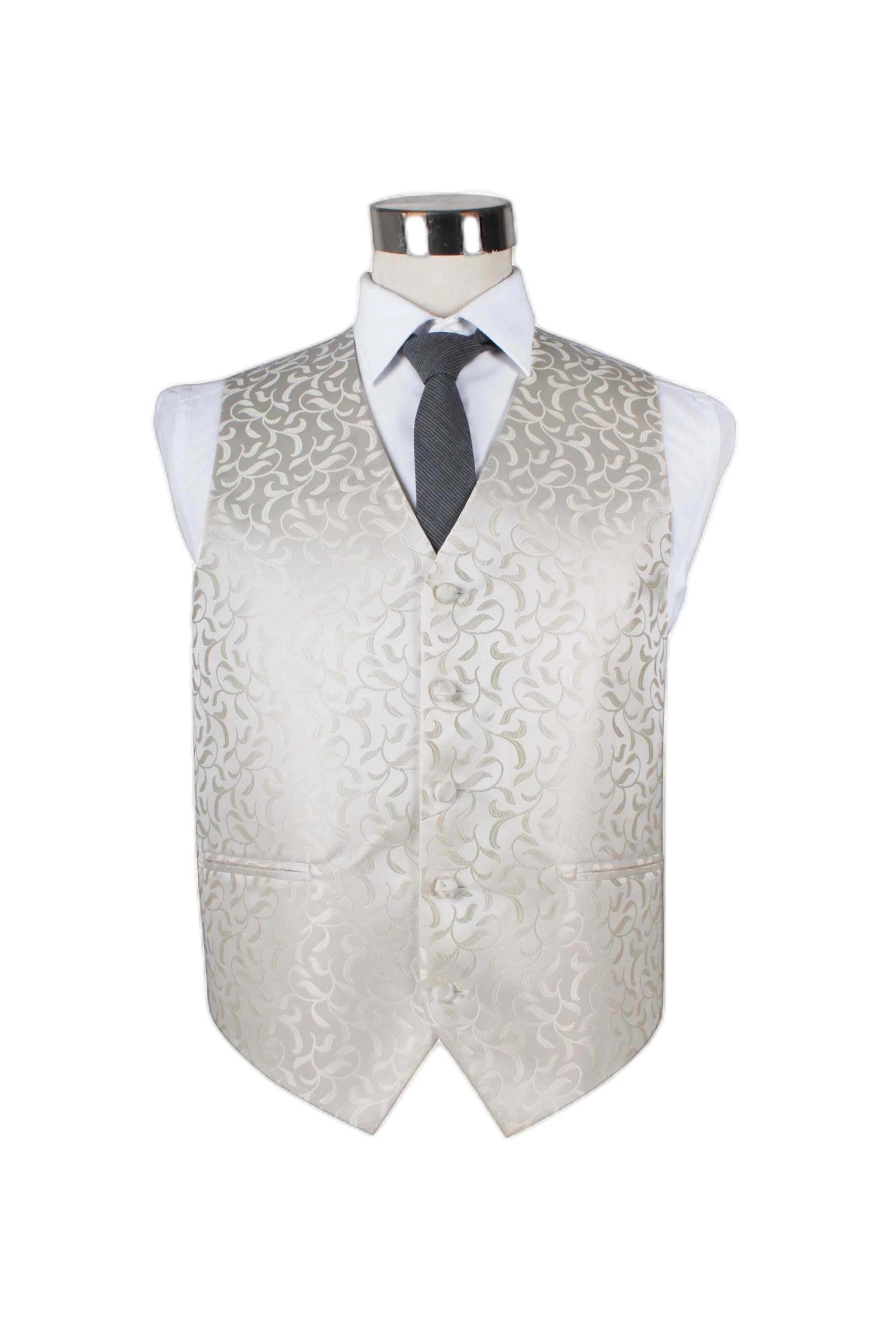 1 Zasel Mens Scroll Vine Patterned Vest Waistcoat IVORY, 1 of 2