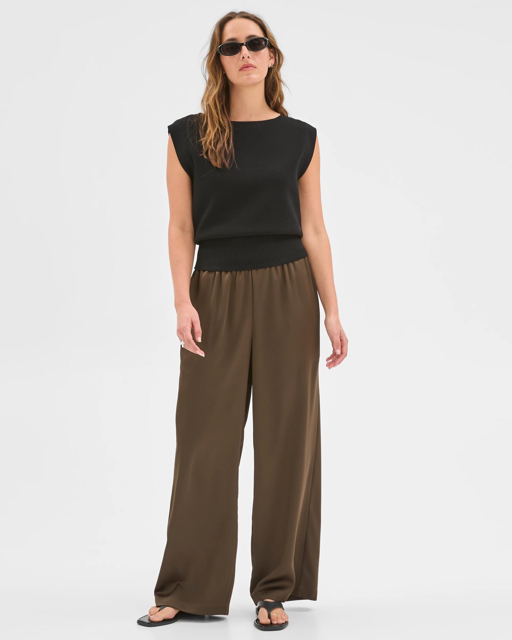1 Preview Satin Pants DARK OLIVE, 1 of 7