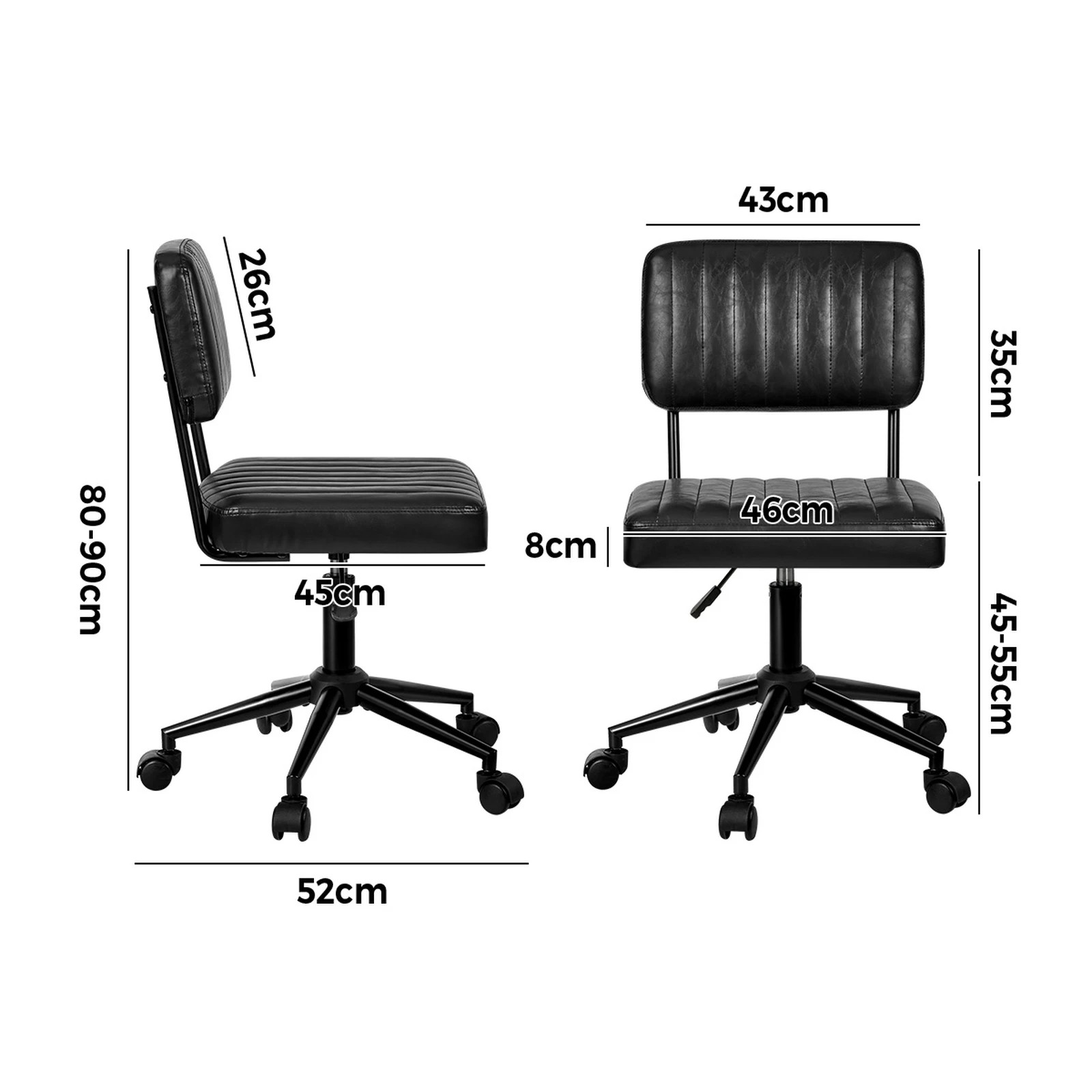 2 Oikiture Mid Back Armless Office Chair Swivel Computer Gaming Seat Leather - Black, 2 of 7