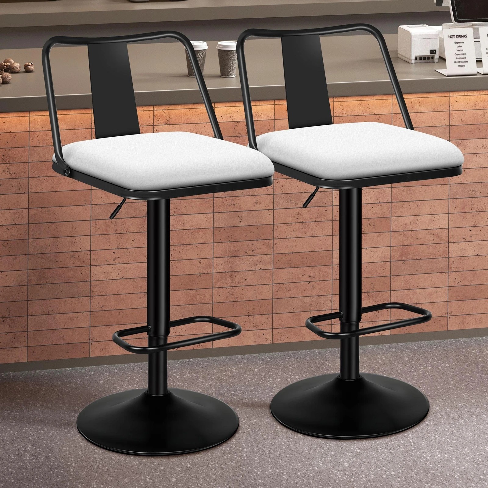 2 Alfordson 2x Bar Stools Gas Lift Leather Bar Chairs Kitchen Swivel Gloria - White, 2 of 10