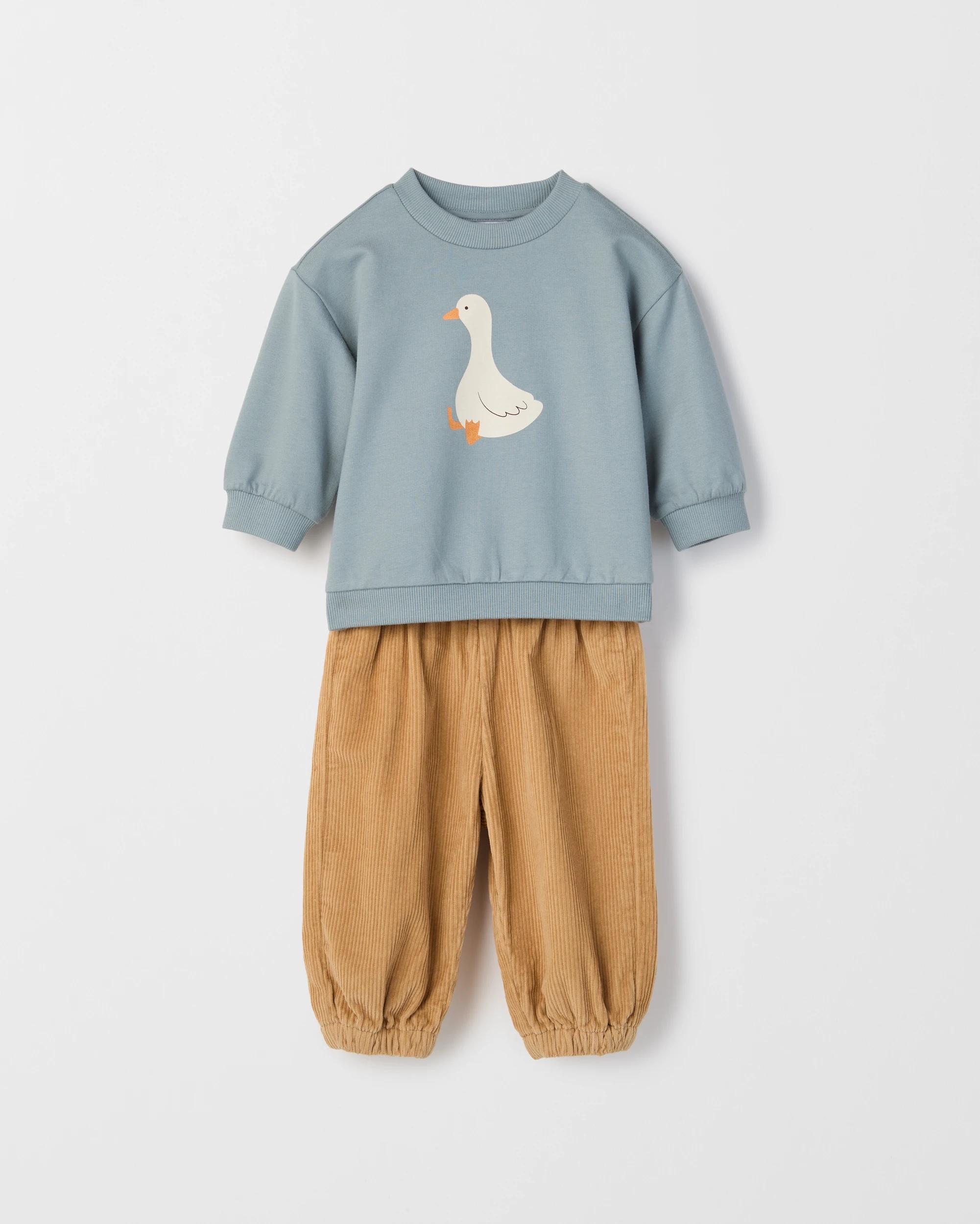 1 Target Baby Baby Organic Cotton Fleece Jumper & Soft Cord Pants 2 Piece Set GOOSE, 1 of 3