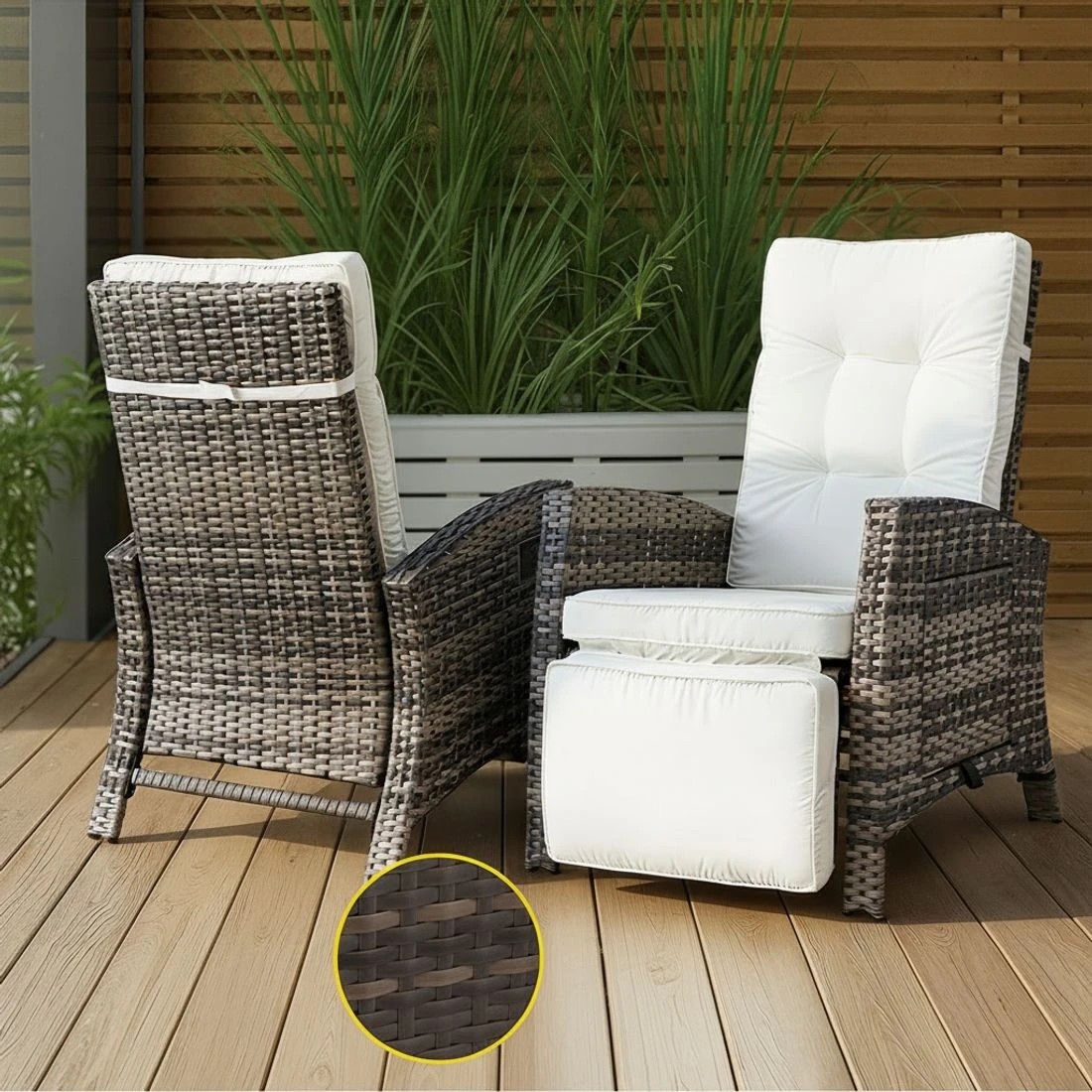 5 Gardeon Outdoor Recliner Chairs Sun lounge Wicker Lounger Patio Furniture Adjustable - Natural, 5 of 6