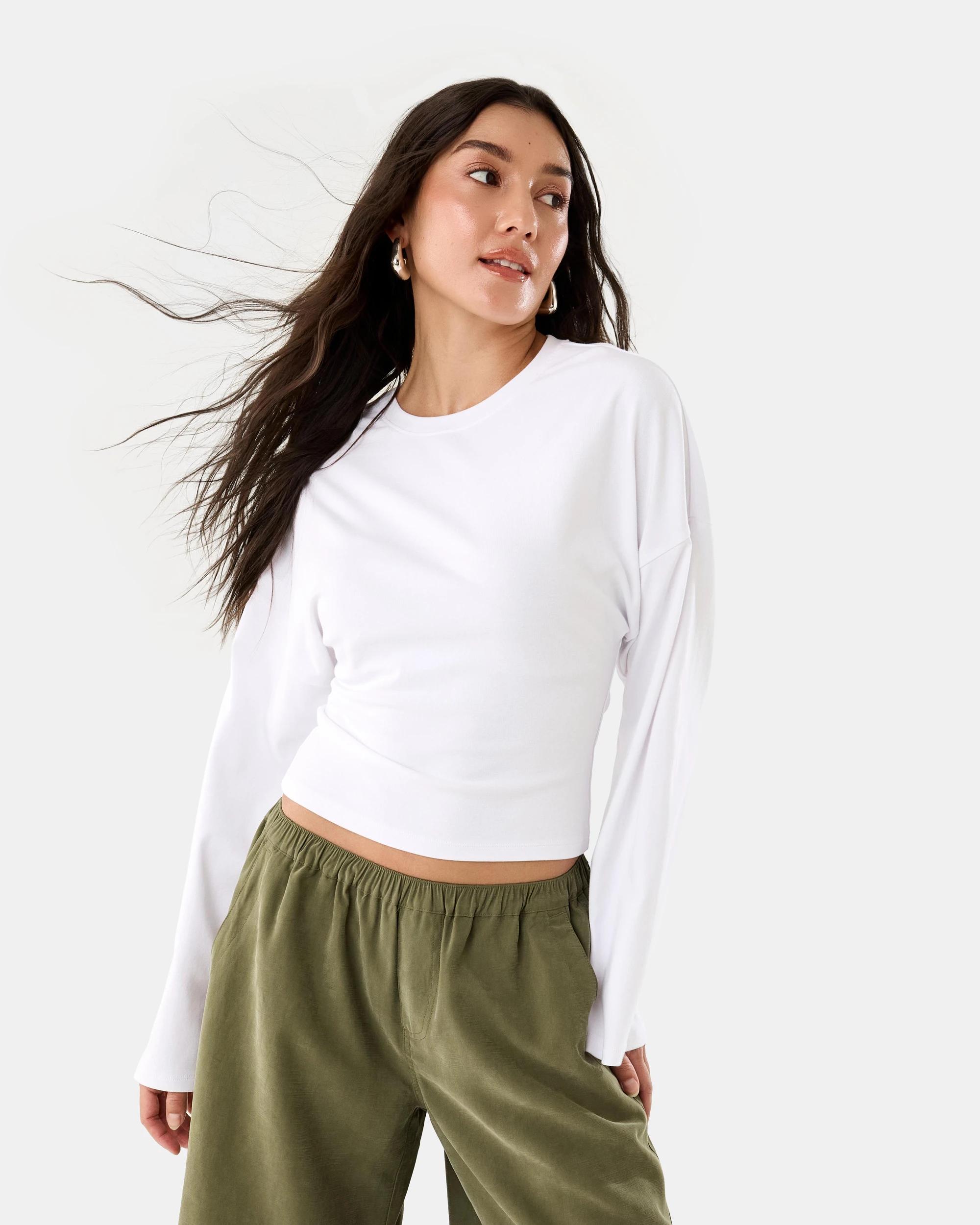 1 Long Sleeve Fitted Top White, 1 of 8