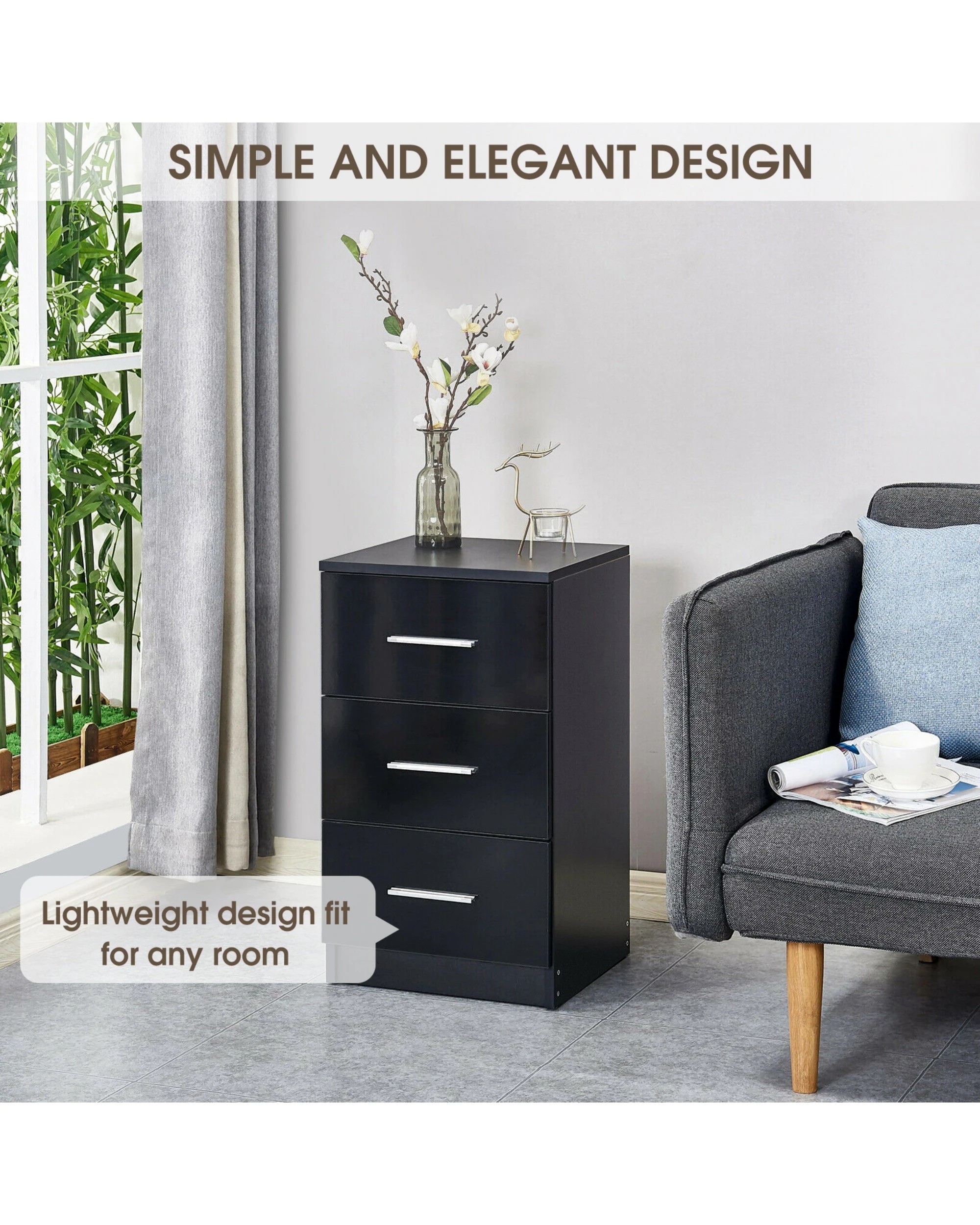 4 Advwin Bedside Table 66cm Set Of 2
 - Black, 4 of 8