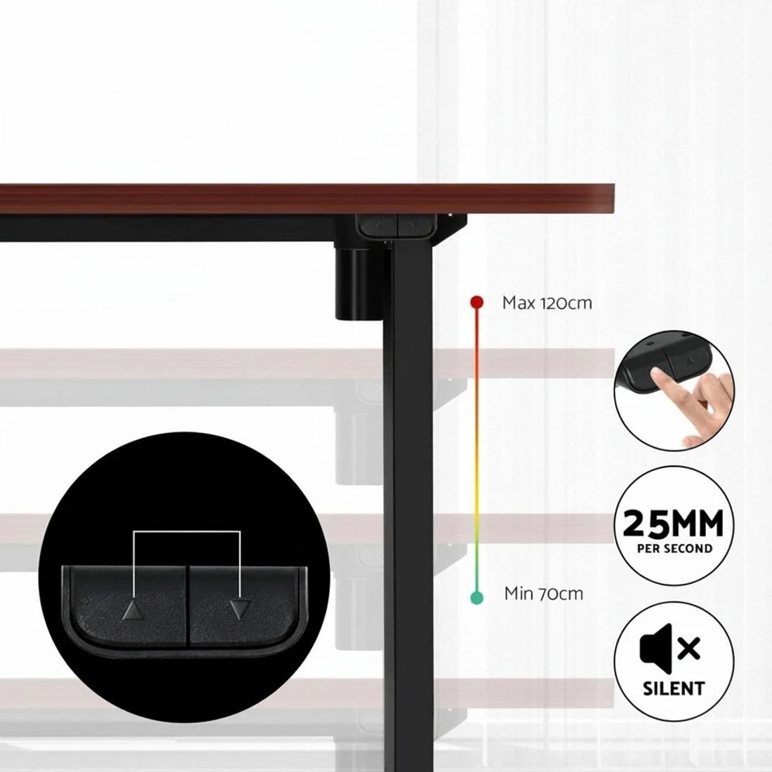 6 Artiss Standing Desk Motorised Walnut 120CM - Black, 6 of 7