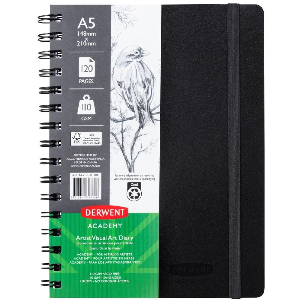 1 Derwent Academy Visual Art Diary 110gsm 120 Pages A5 Black, 1 of 6