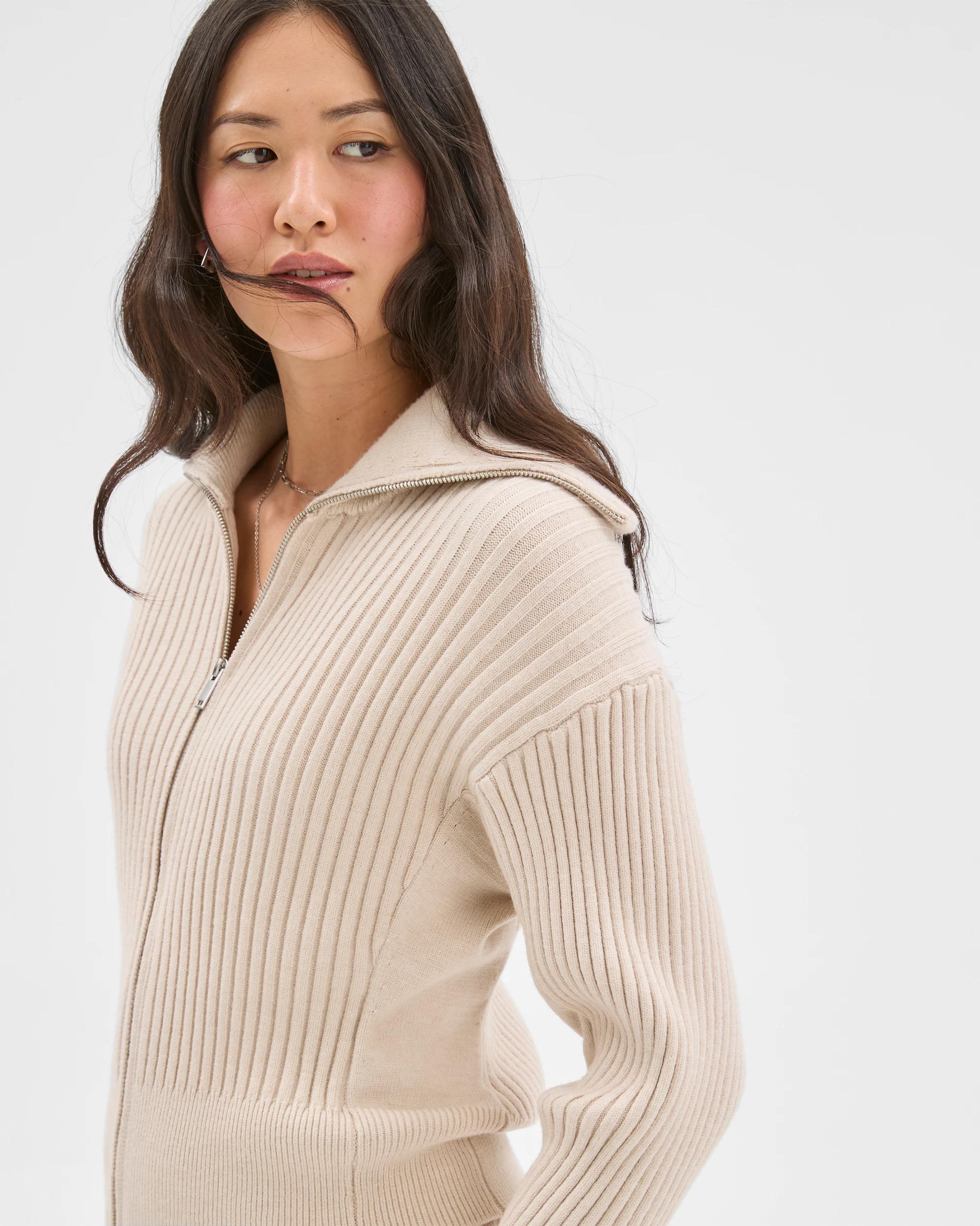 4 Target Woman Clean Knit Rib Zip Through Jumper BIRCH MARLE, 4 of 7