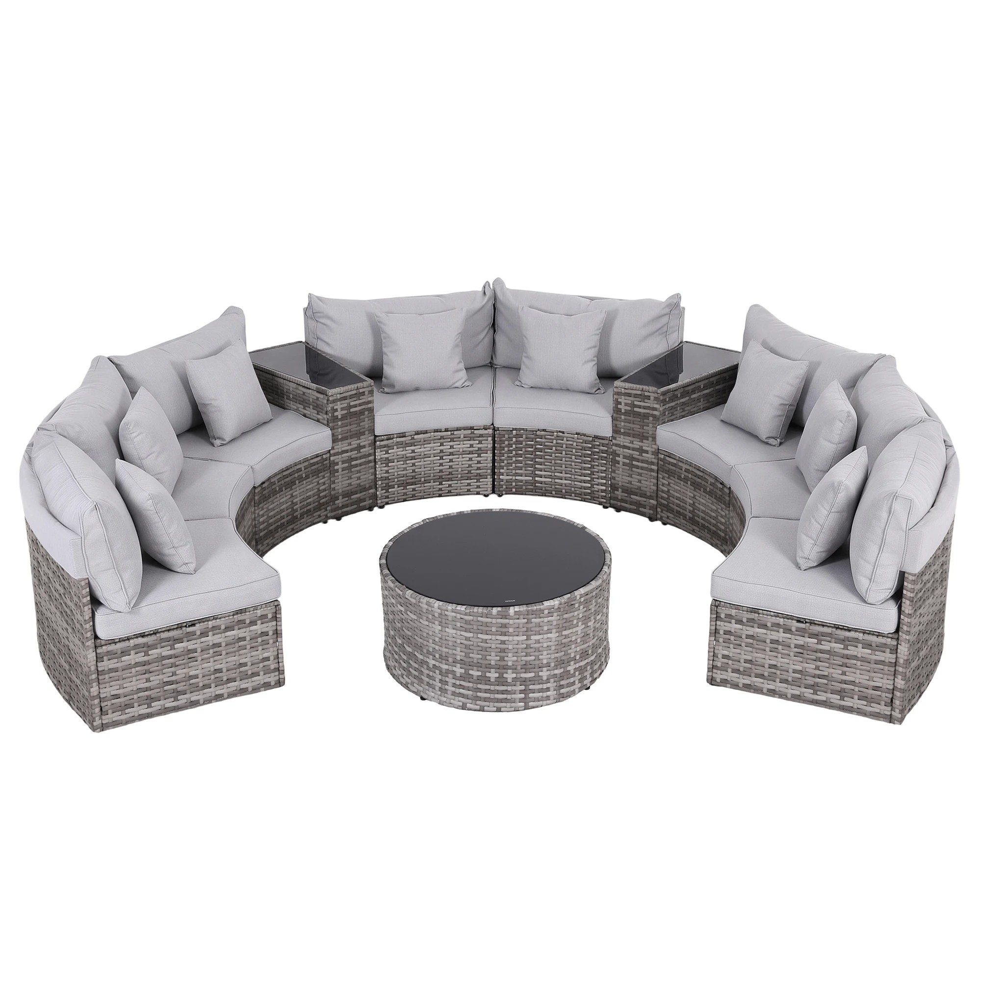 1 Gardeon 8 Seater Outdoor Sofa Set 11PCS Round Table Chair Set Garden Rattan Patio Furniture - Grey, 1 of 7