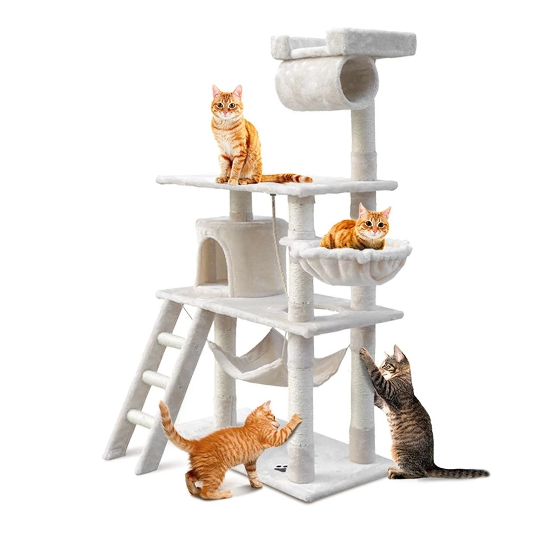 2 i.Pet Cat Tree 141cm Tower Scratching Post Scratcher Condo Wood House Bed Beige - Beige, 2 of 7