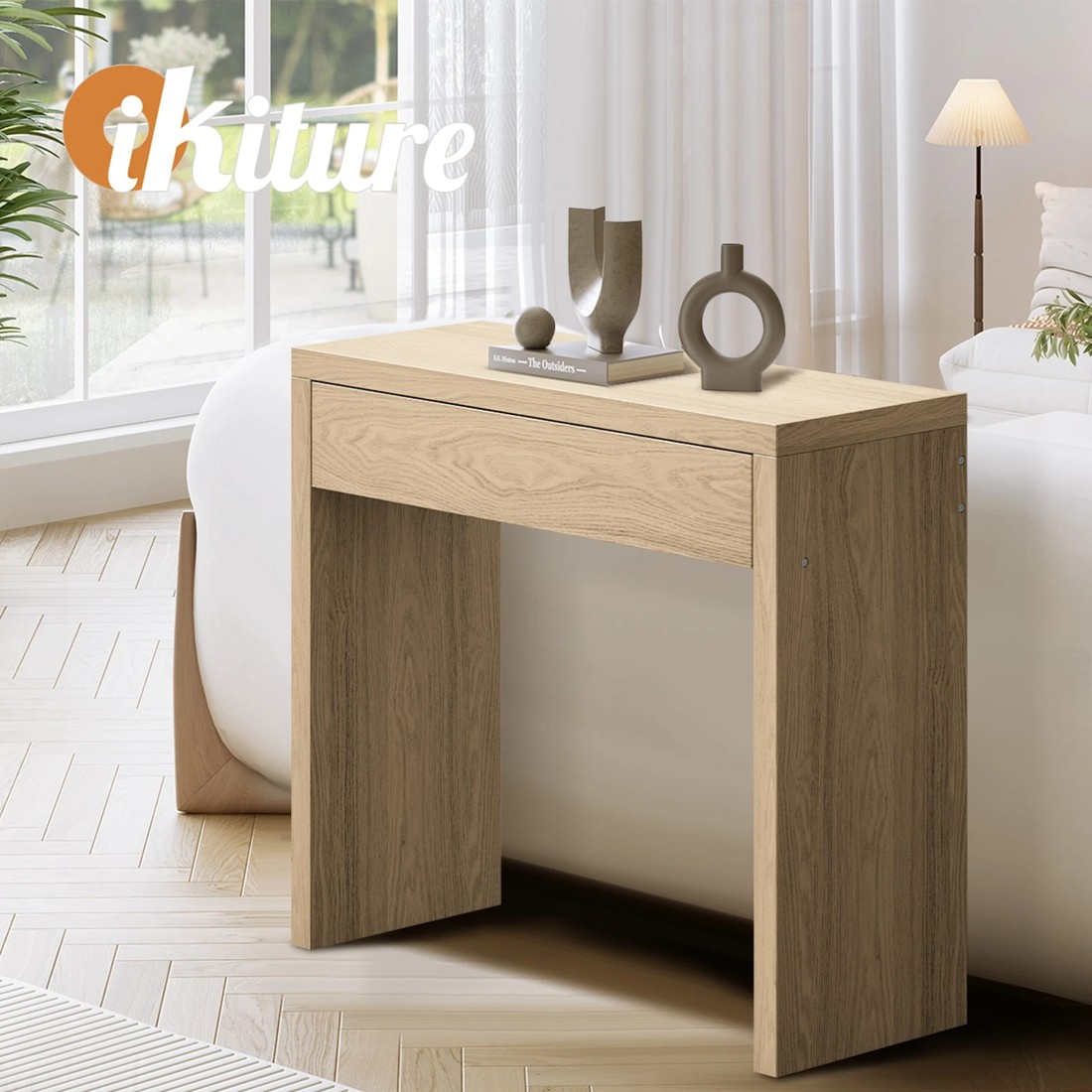 3 Oikiture Console Table Wood Sofa Table Hall Side Entry With Drawer
 - Natural, 3 of 7