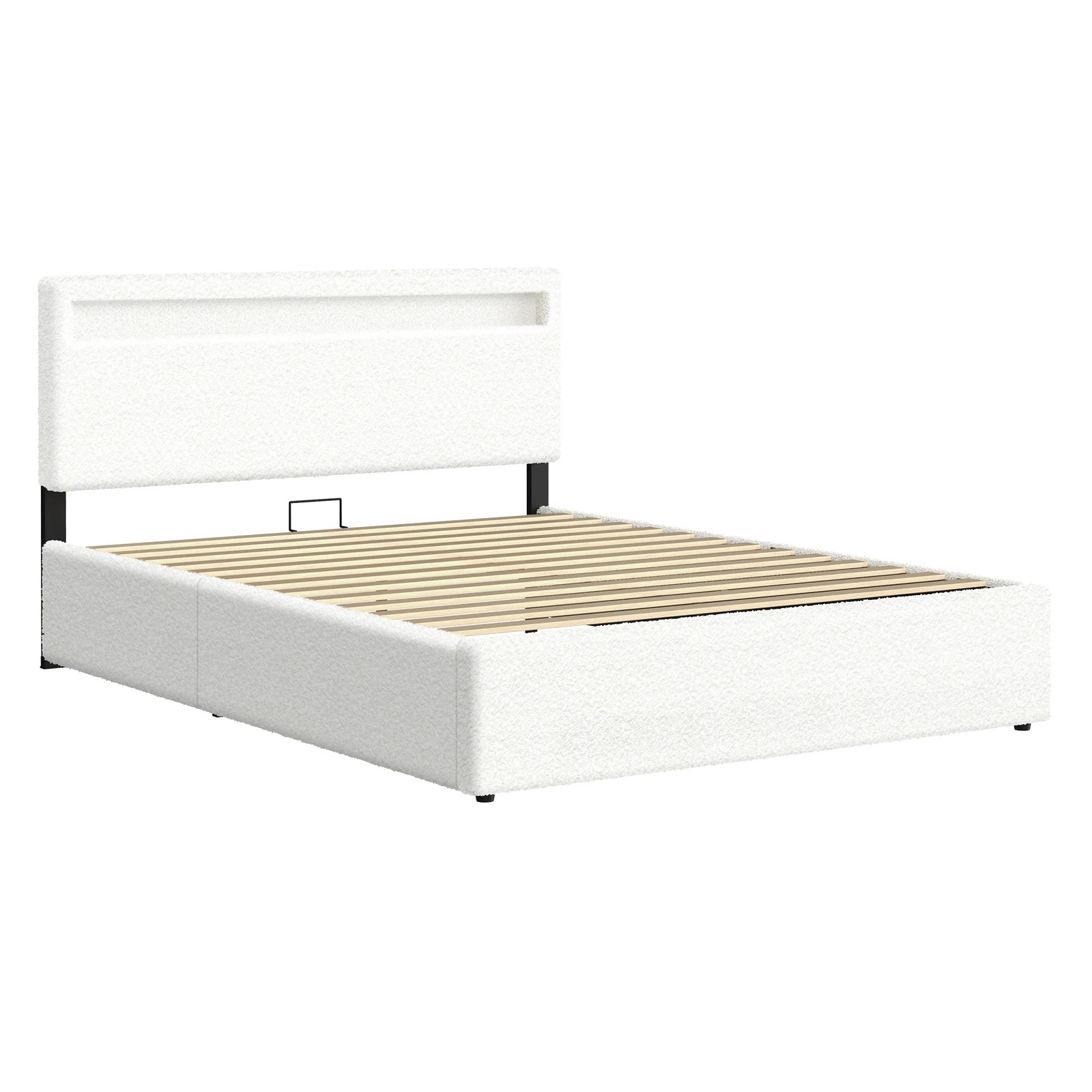 10 Alfordson Bed Frame Double Size RGB LED Gas Lift Storage Base Boucle Luchino - White, 10 of 10