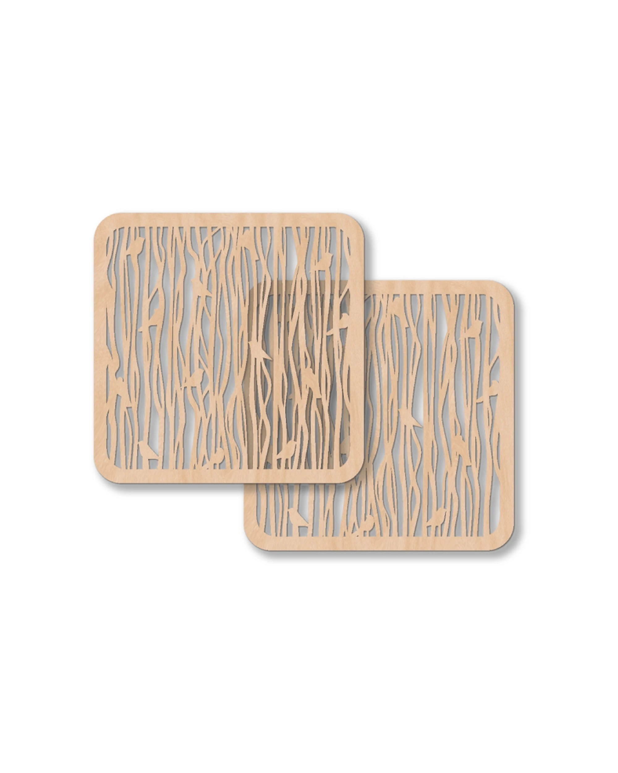 1 Nord Deco 2pc Wooden Coasters Kitchen Decor Small Birds Birch - Natural, 1 of 1