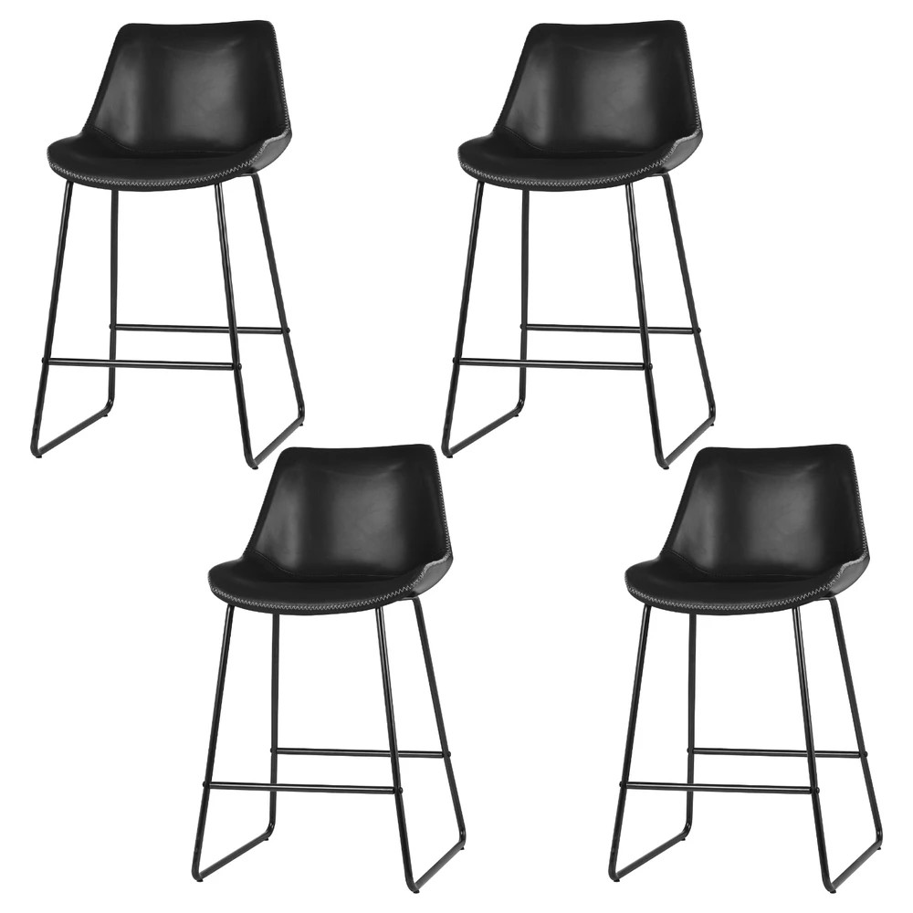 1 Artiss 4x Bar Stools Leather Padded Metal Legs - Black, 1 of 5