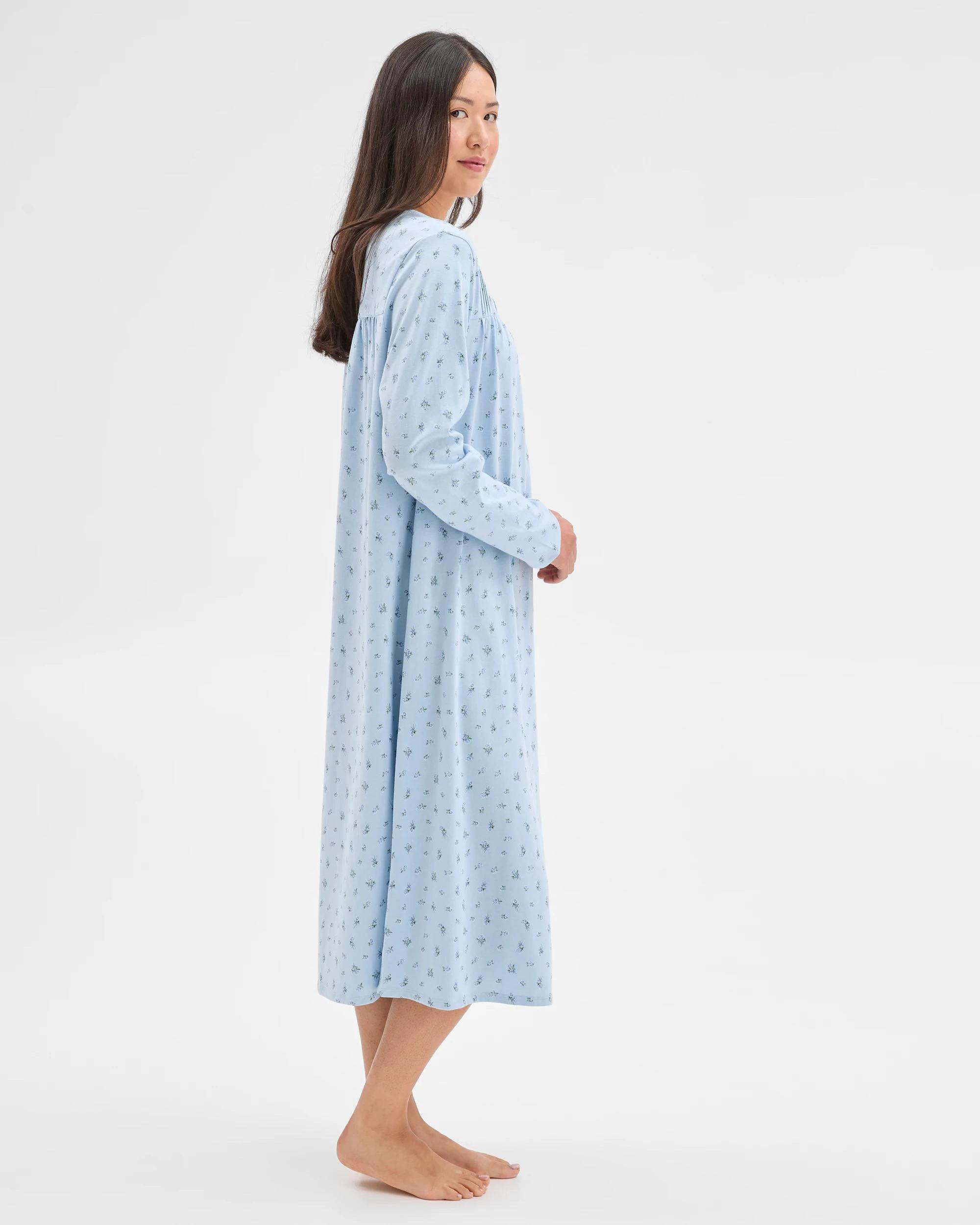 2 Target Woman Australian Cotton Long Sleeve Traditional Pintuck Nightie BLUE BOW, 2 of 6
