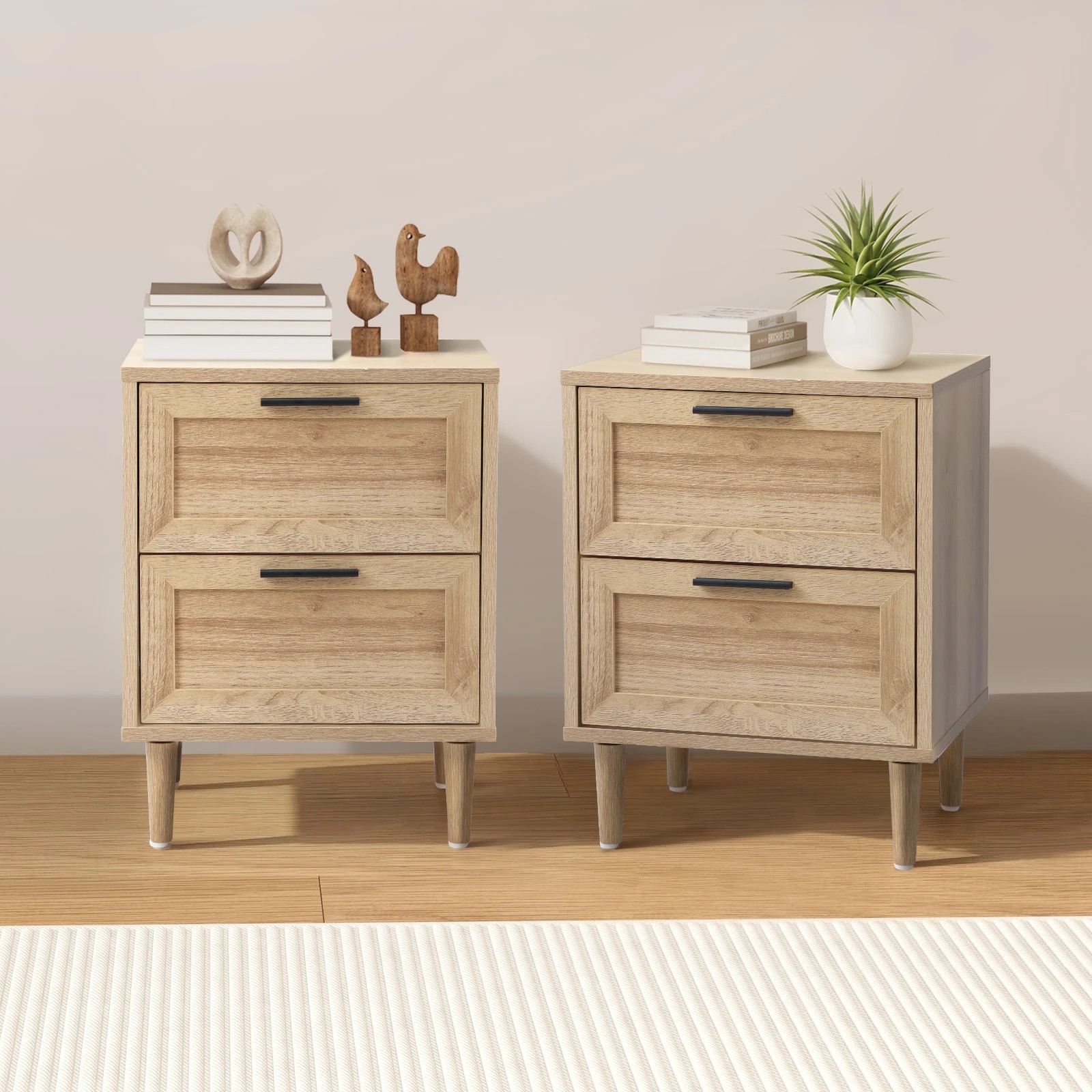 3 Oikiture Bedside Tables Set of 2 Nightstand Side End Table Bedroom Storage - Natural, 3 of 9