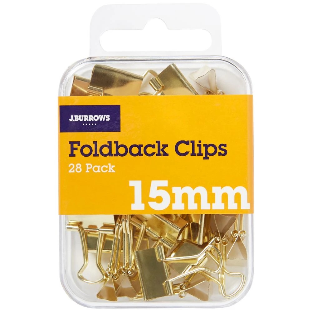 4 J.Burrows 15mm Foldback Clips Gold 28 Pack, 4 of 5