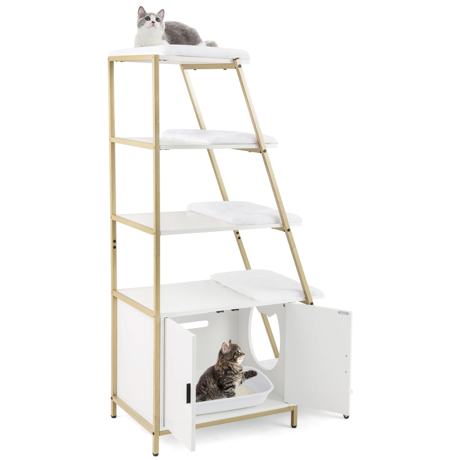 7 Costway Large Cat Litter Box Enclosure 2-in-1 Cat Washroom Furniture w/Shelf, 7 of 7