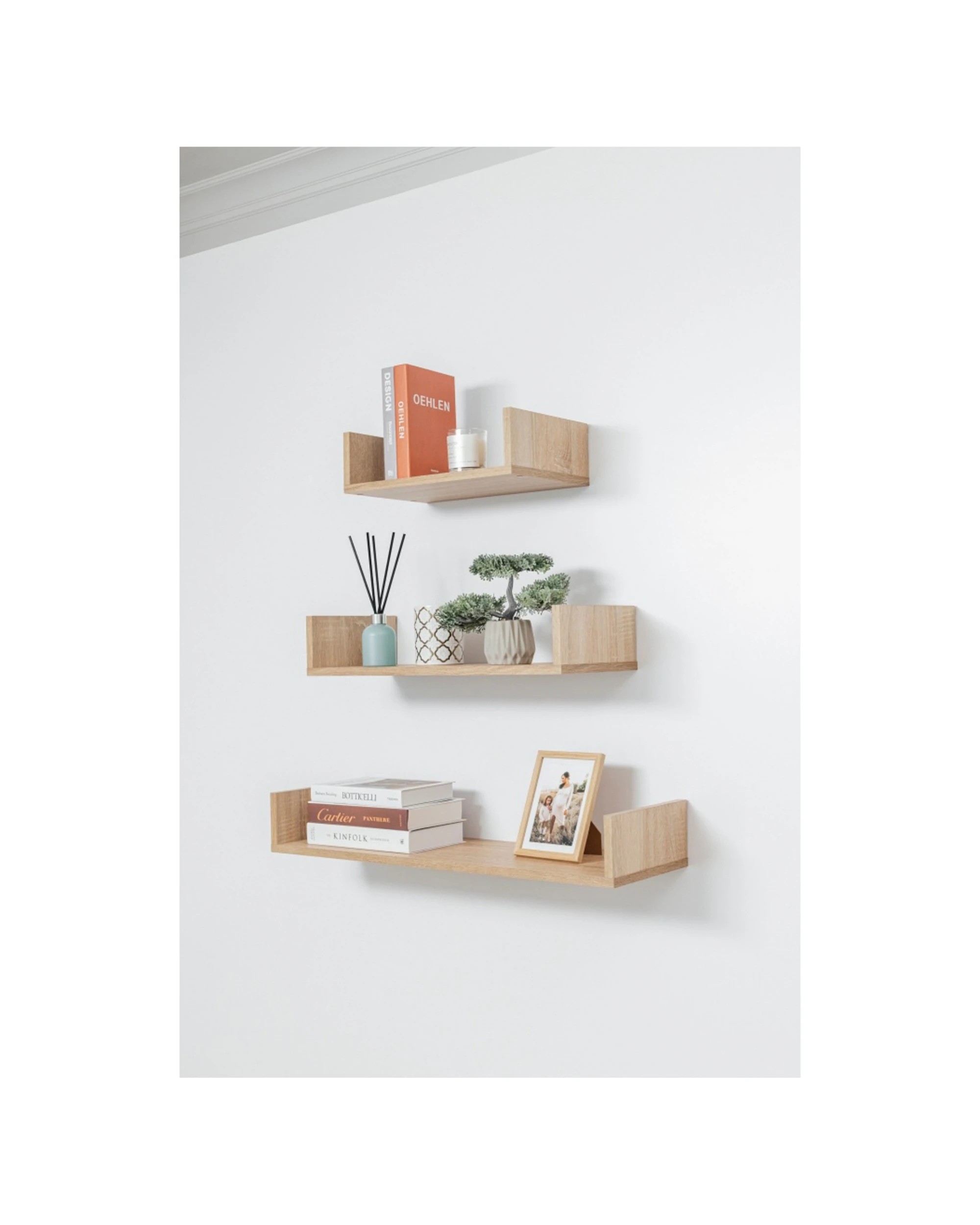 3 European Cabinetry Oslo Three Piece Shelf Set Decorative Display Oak - Natural, 3 of 3